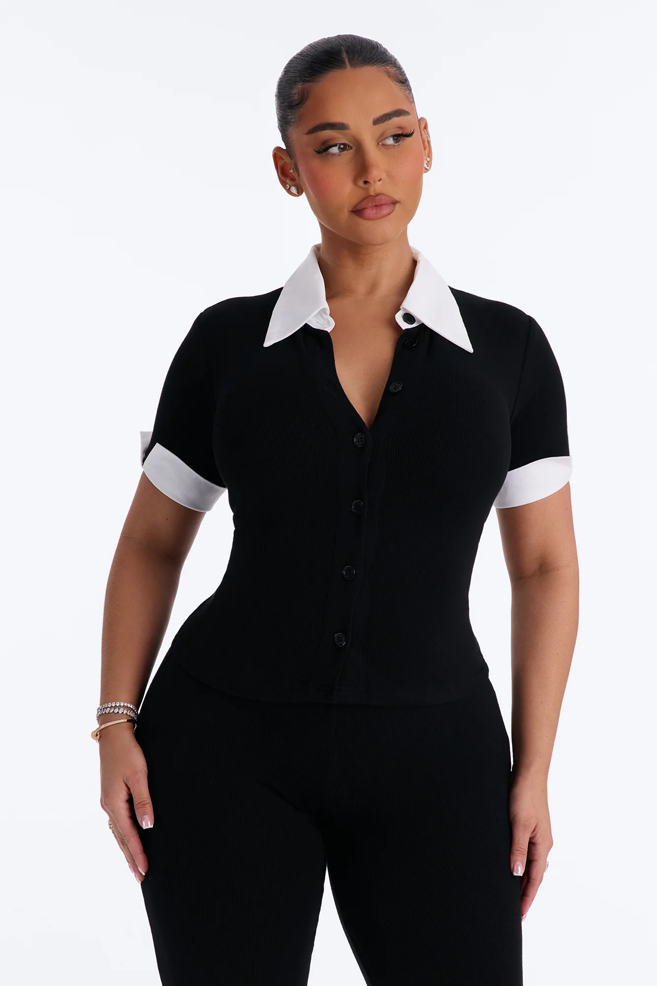 Taylor Short Sleeve Flare Pant Set - Black - Image 2