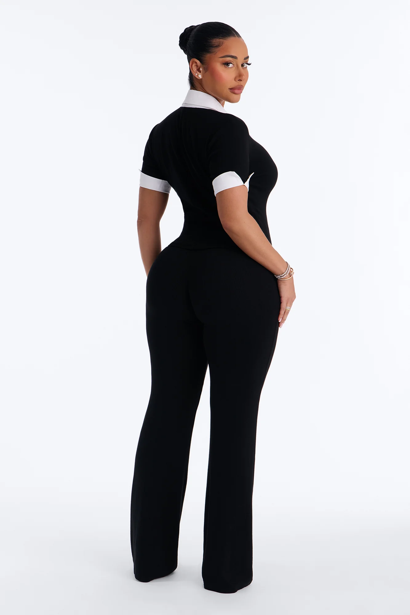 Taylor Short Sleeve Flare Pant Set - Black - Image 4