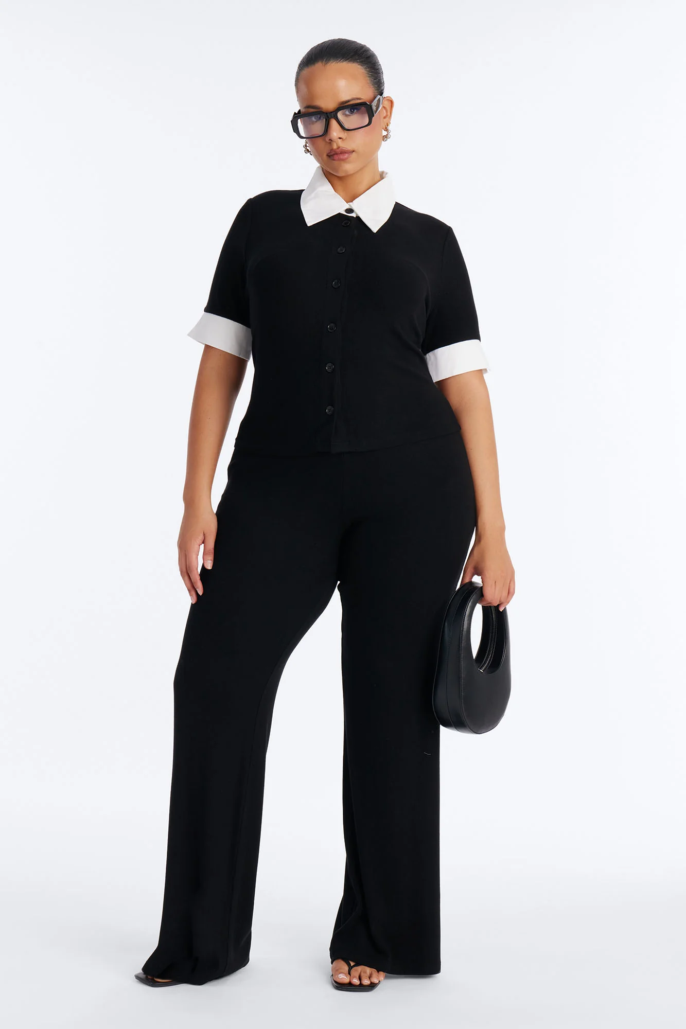 Taylor Short Sleeve Flare Pant Set - Black - Image 5