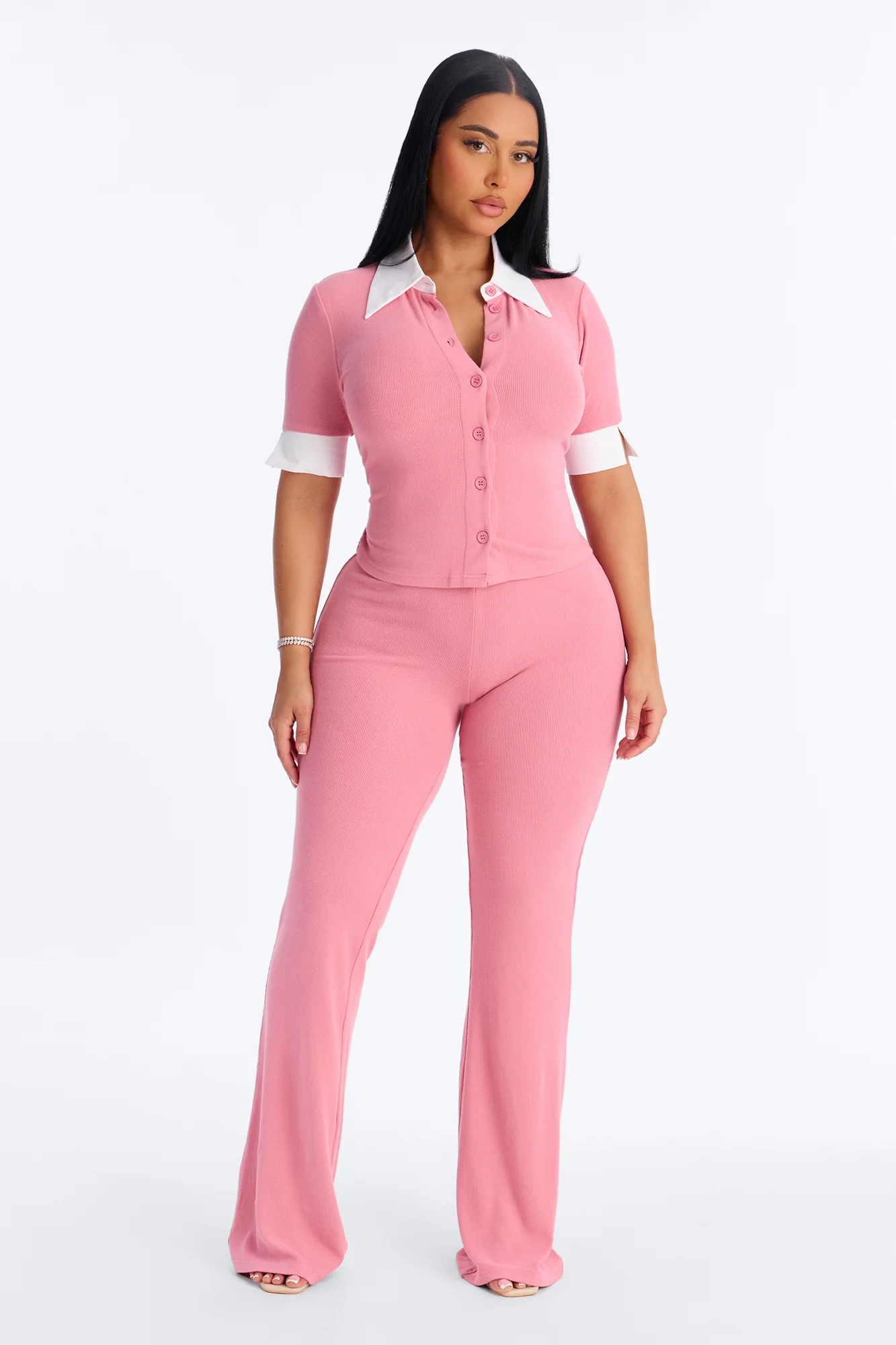 Taylor Short Sleeve Flare Pant Set - Mauve