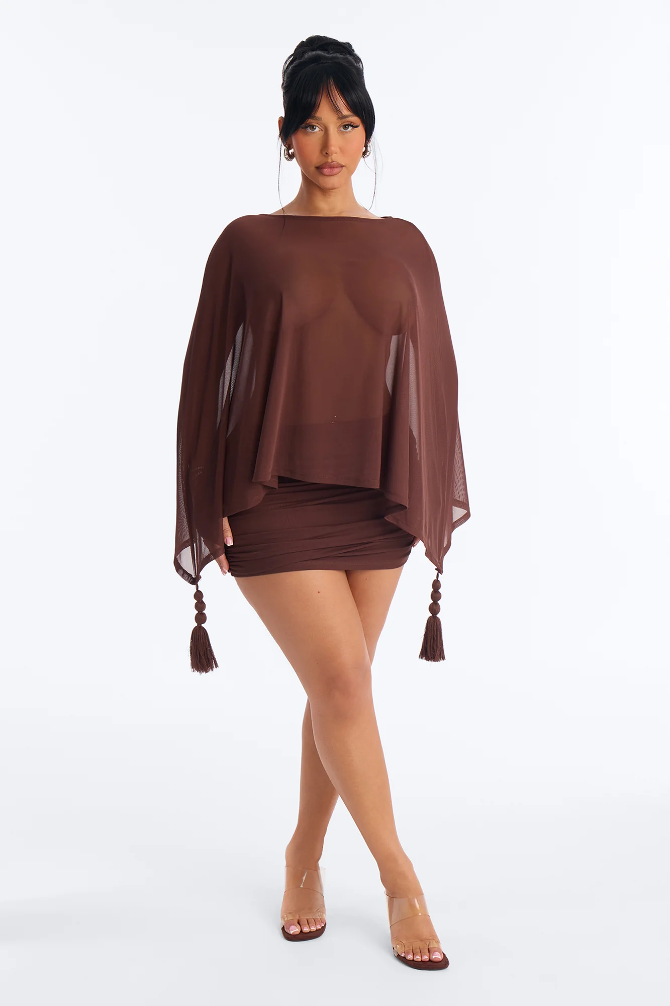 Taylor Tassel Mesh Skirt Set - Chocolate