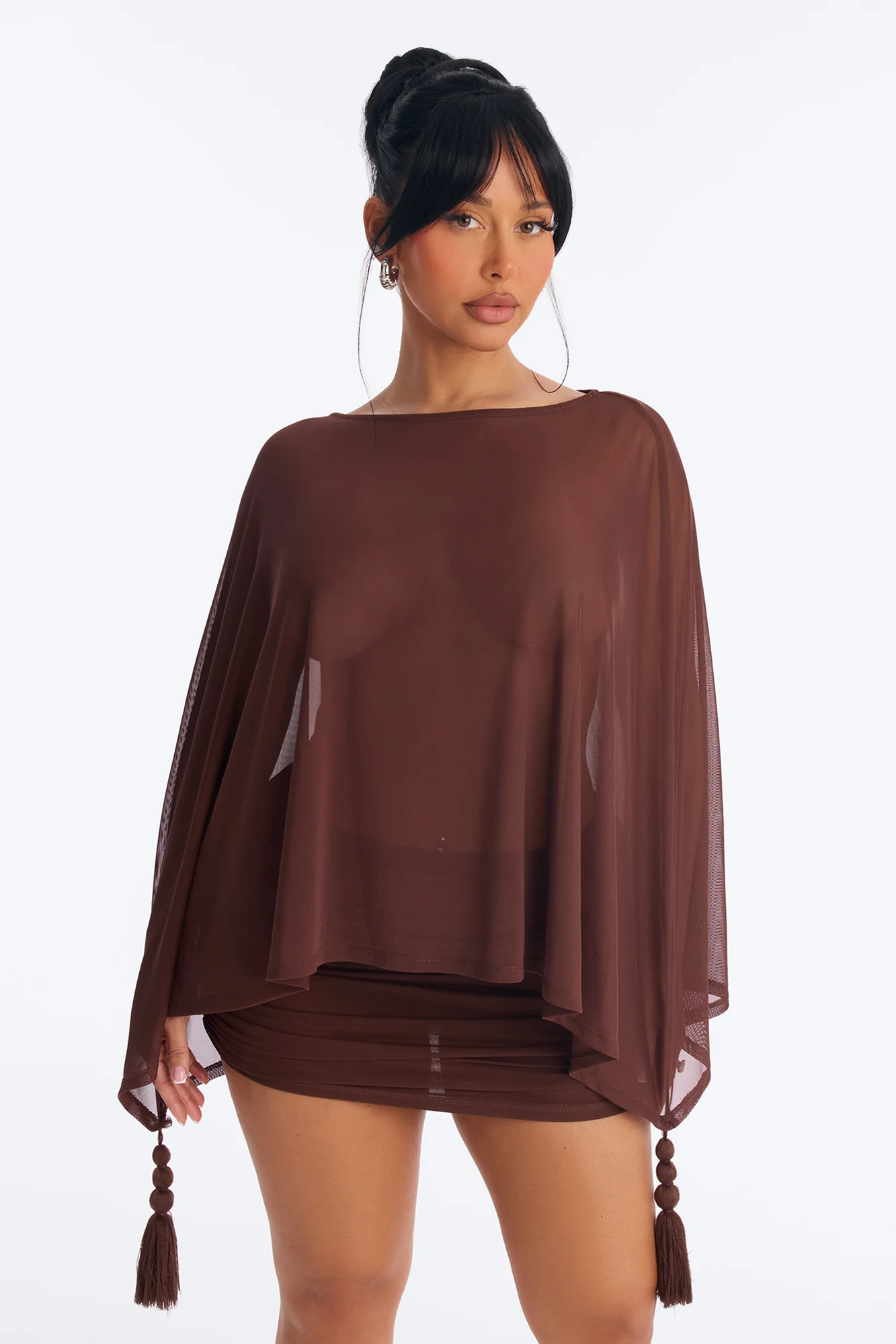 Taylor Tassel Mesh Skirt Set - Chocolate - Image 2