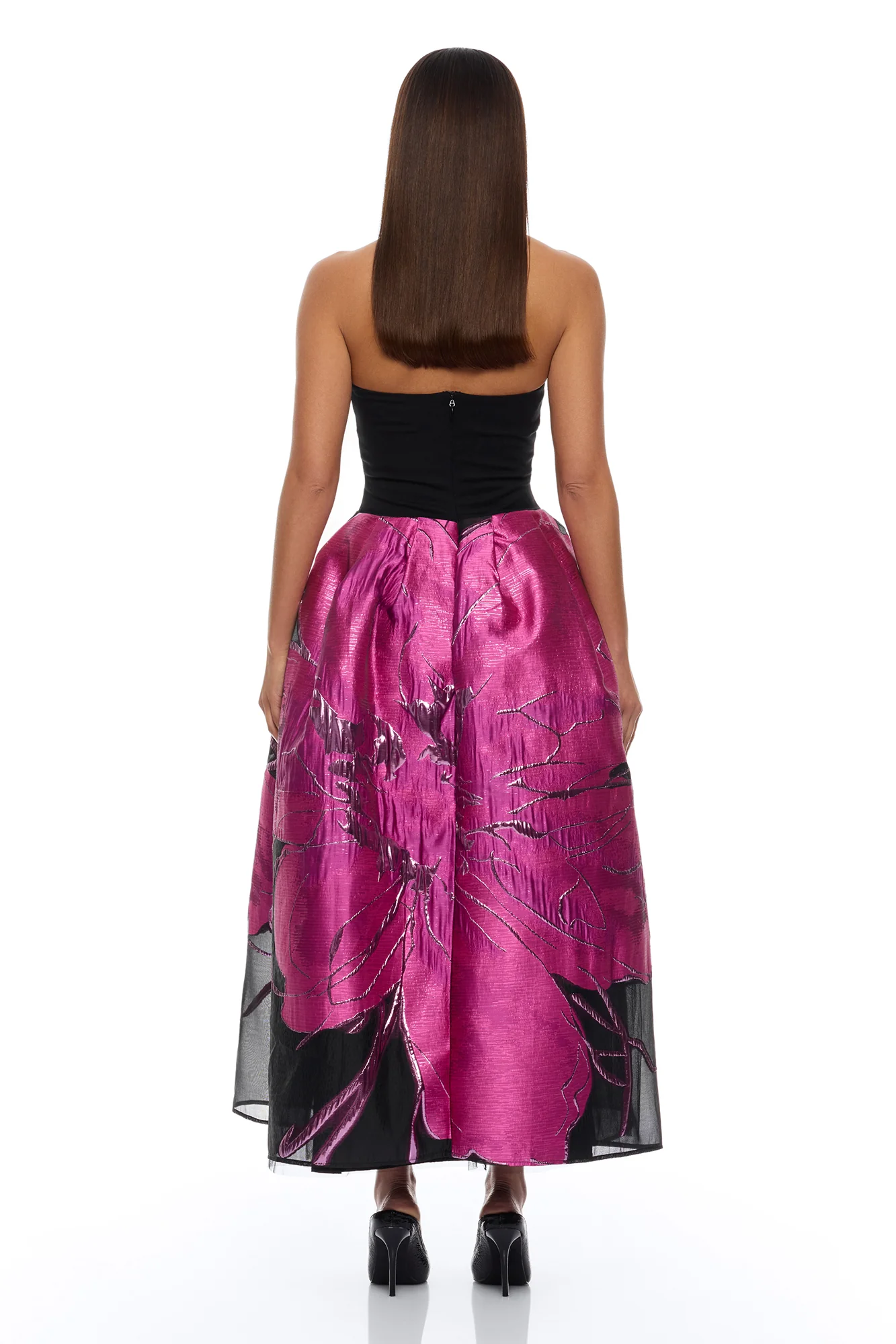 Tea Party Halter Jacquard Maxi Dress - Magenta/combo - Image 4
