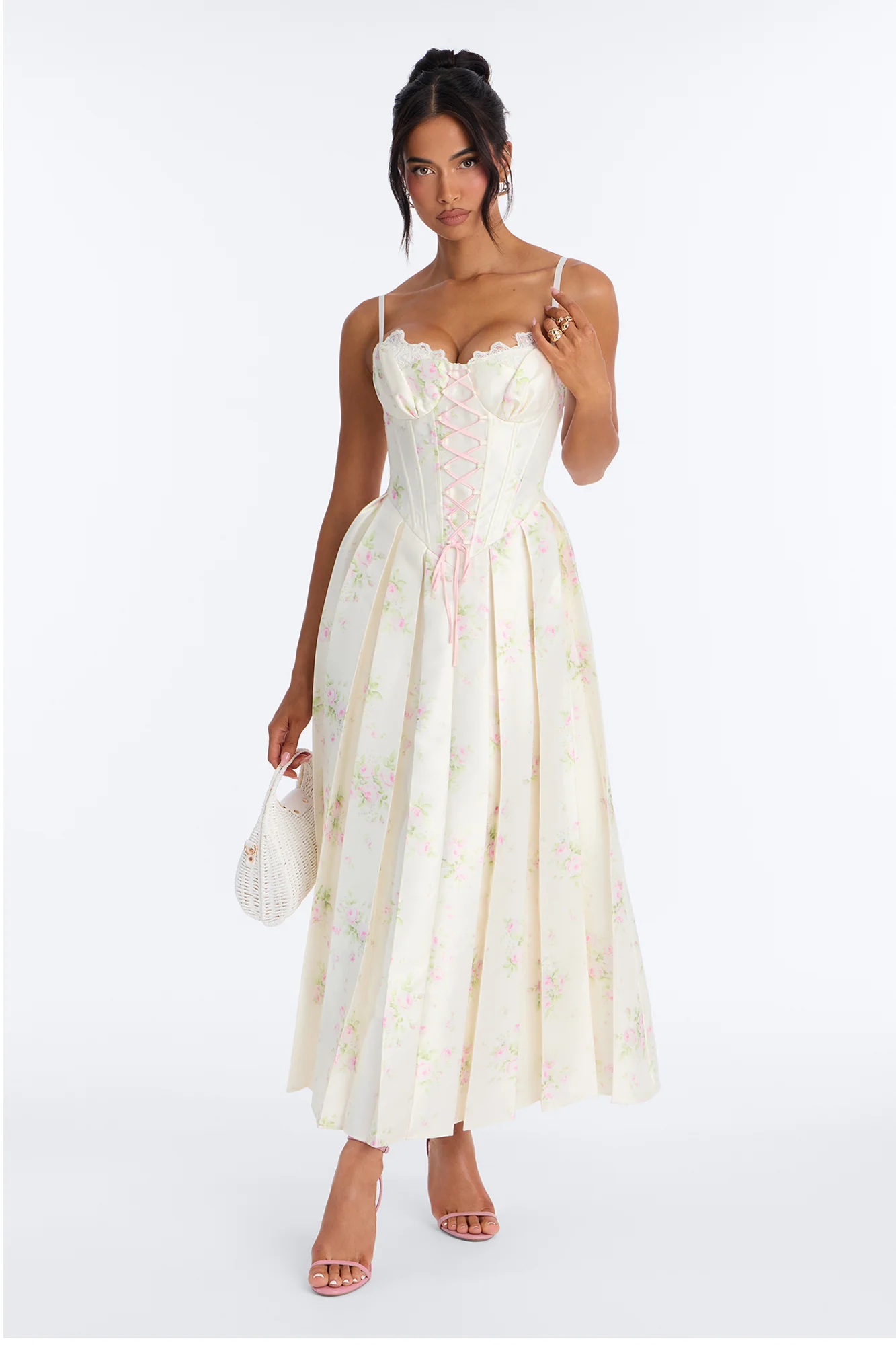Tea Party Pleated Taffeta Gown - Cream/combo