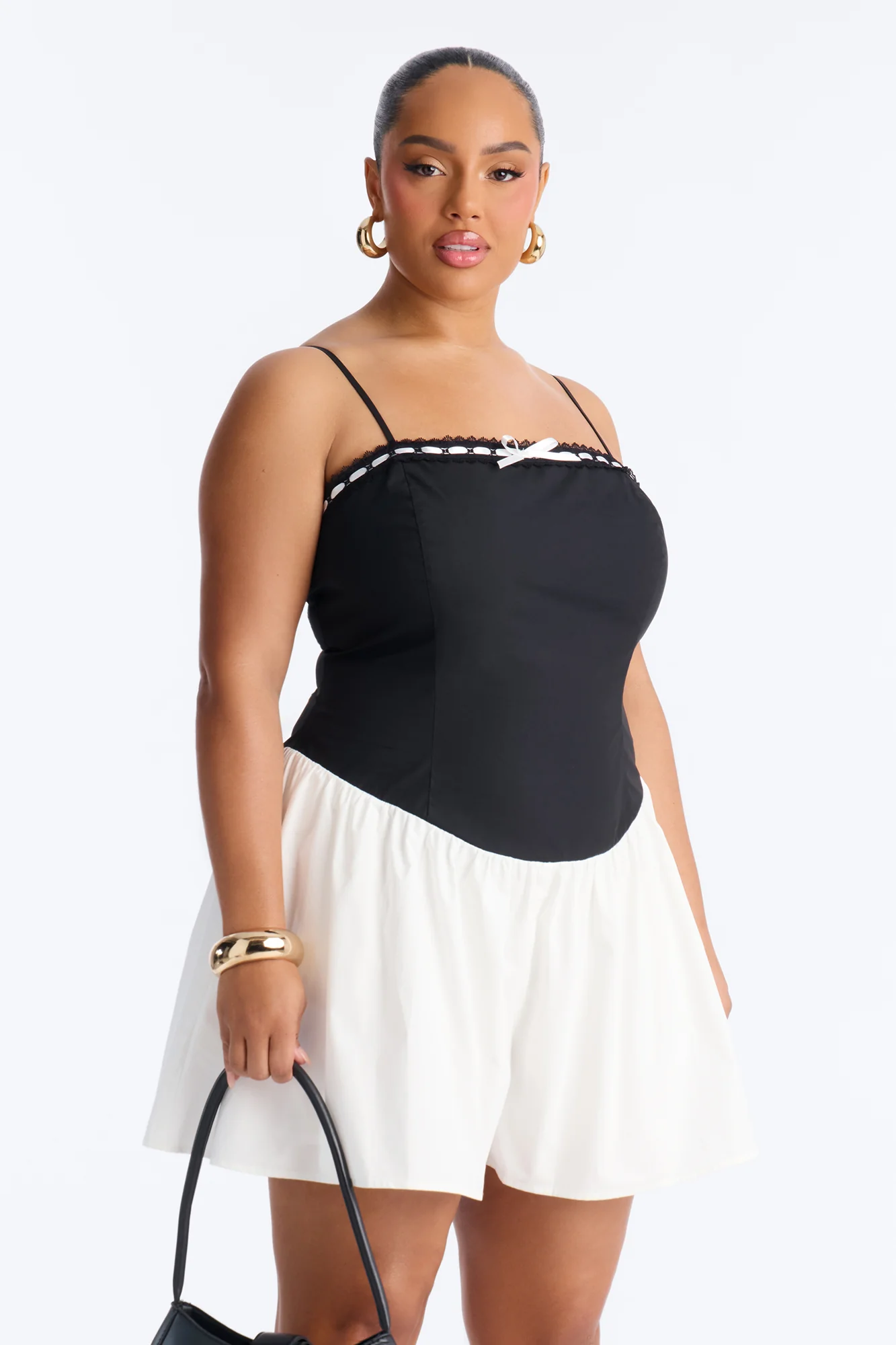 Tea Time Poplin Flowy Romper - Black/White - Image 5