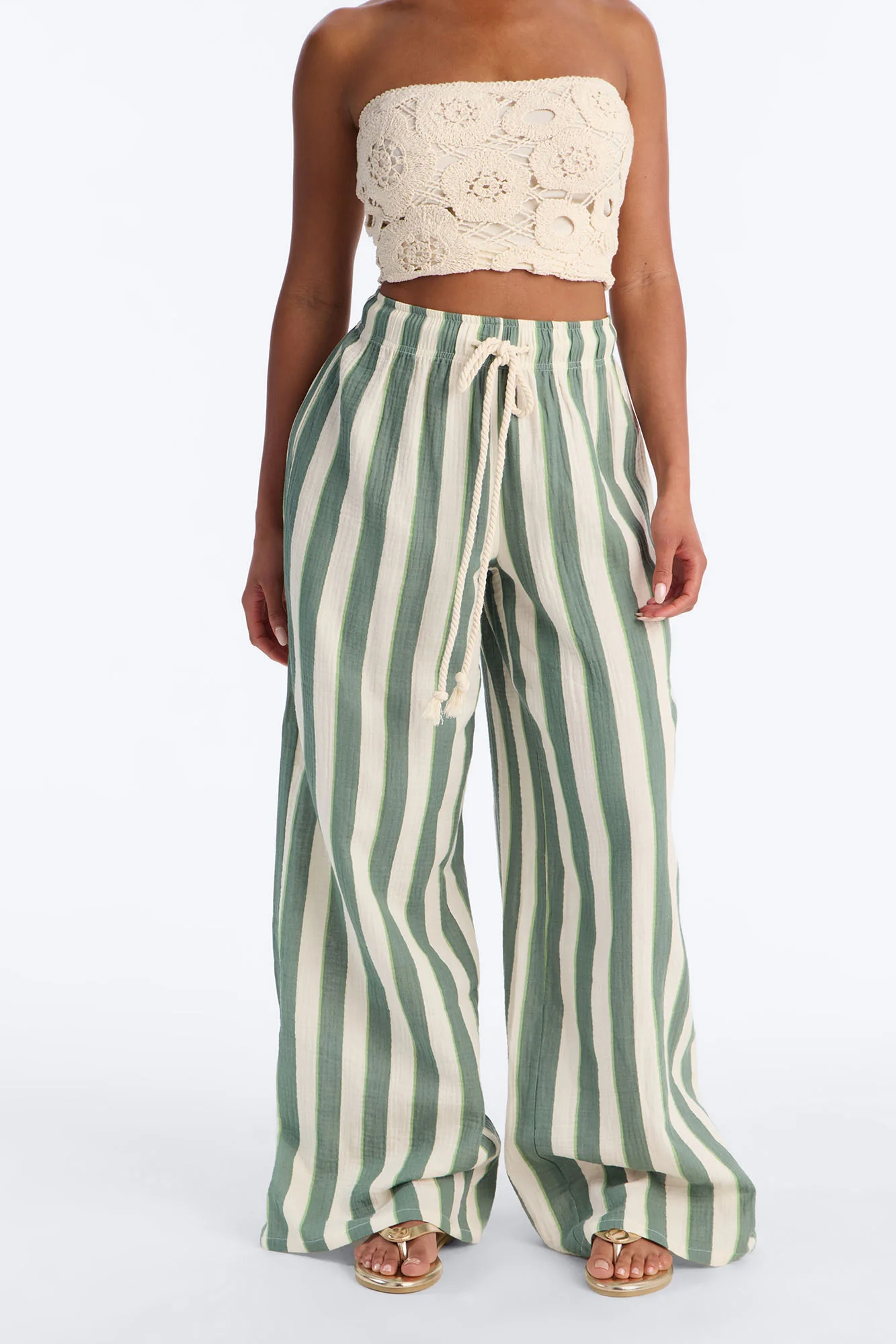 Tea Time Stripe Wide Leg Pant - Sage/combo - Image 2