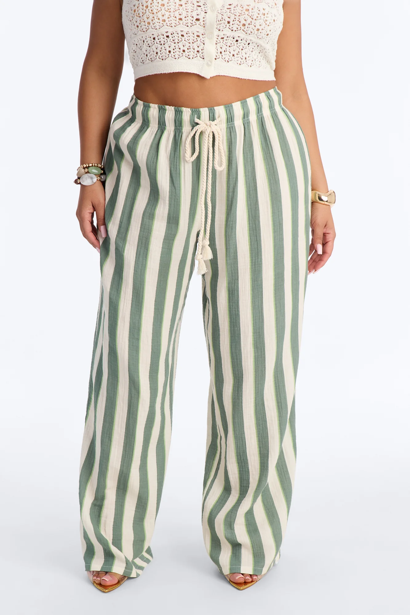 Tea Time Stripe Wide Leg Pant - Sage/combo - Image 5
