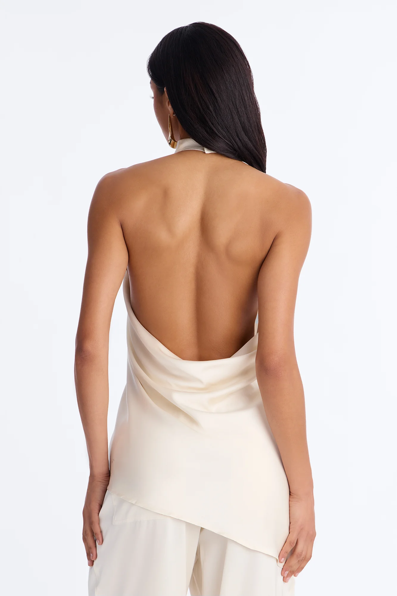 Teagan High Neck Satin Halter Top - Ivory - Image 4