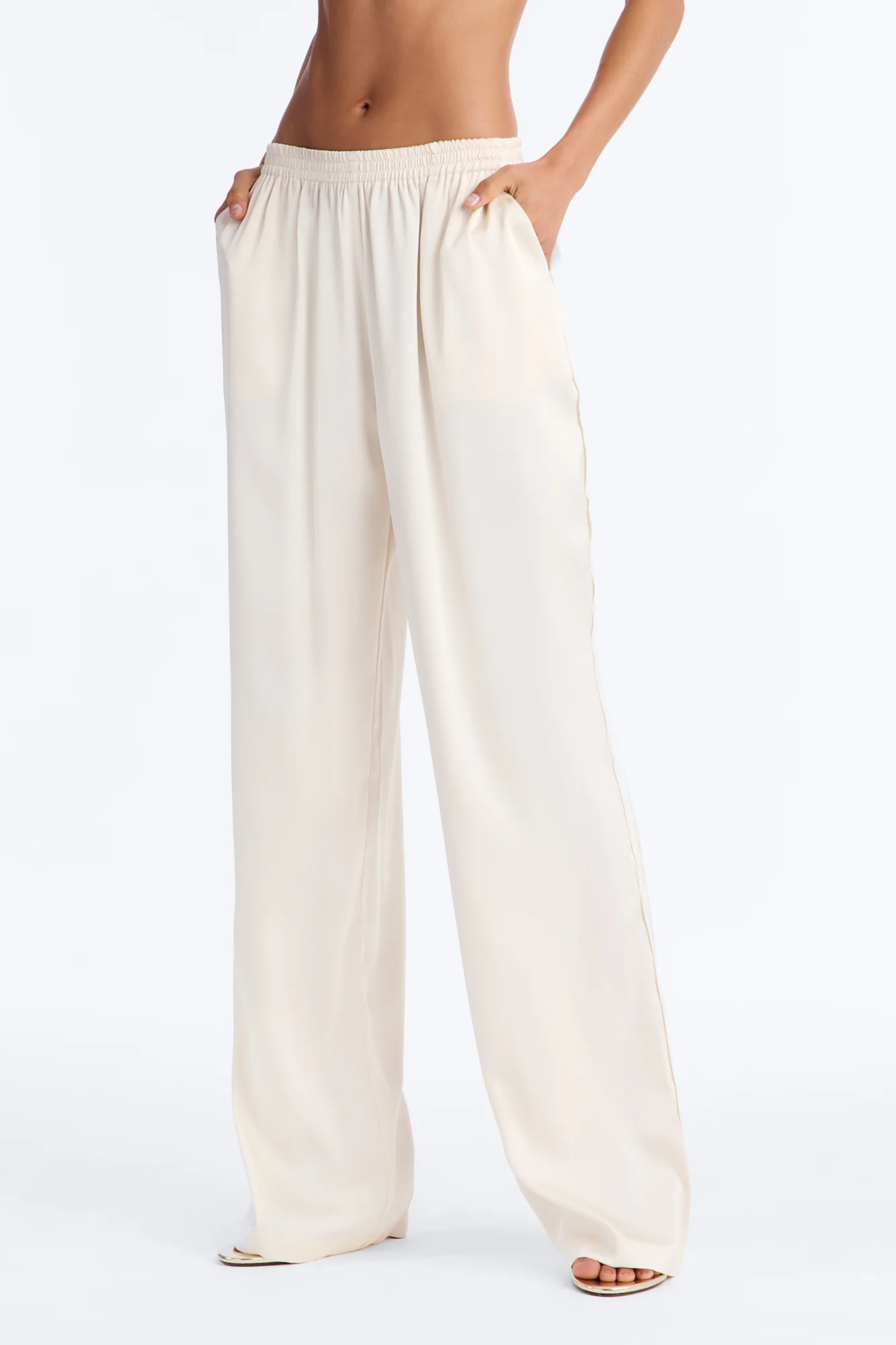 Teagan Low Rise Satin Wide Leg Pant 33″ - Ivory - Image 2