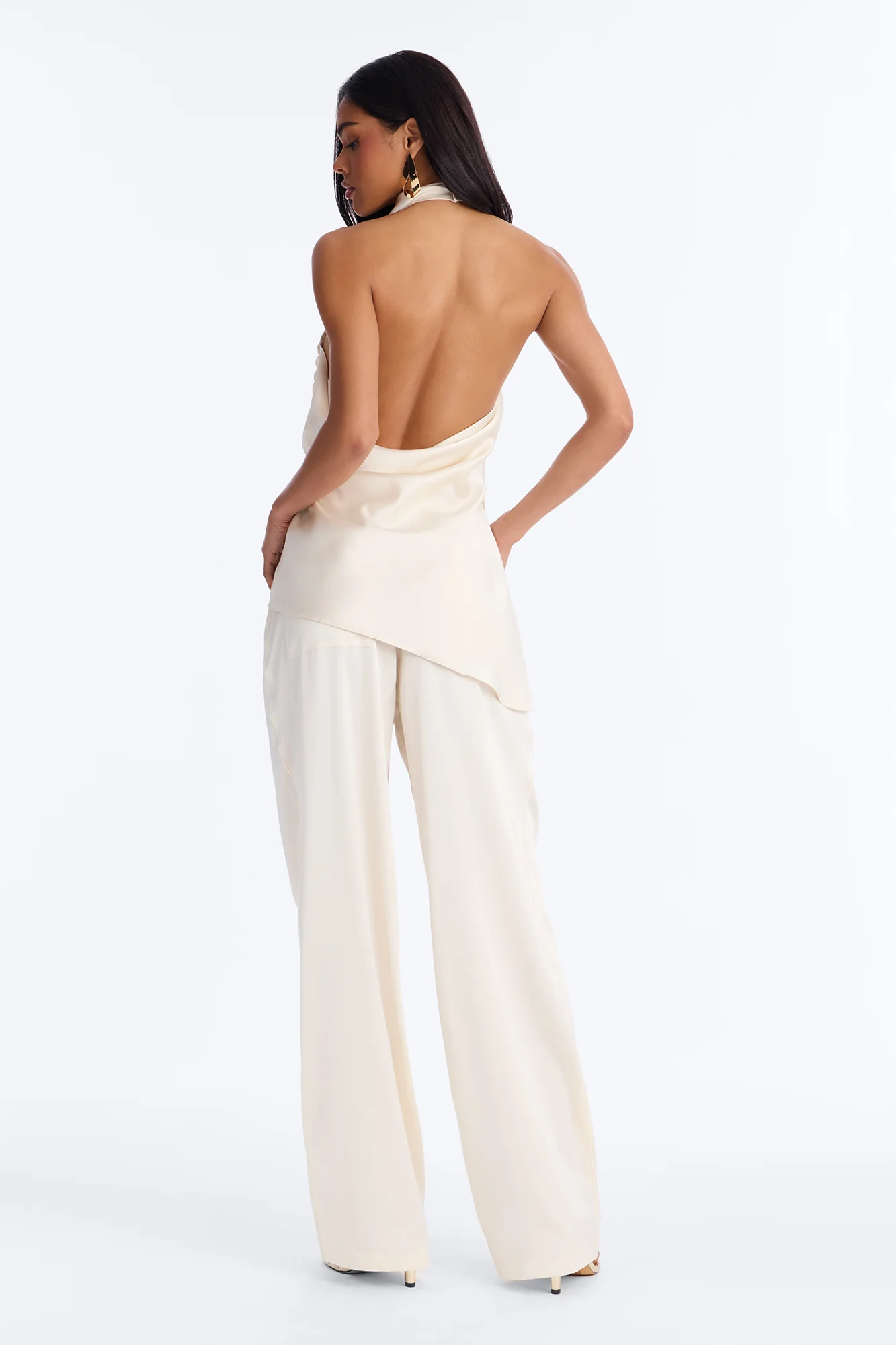 Teagan Low Rise Satin Wide Leg Pant 33″ - Ivory - Image 5