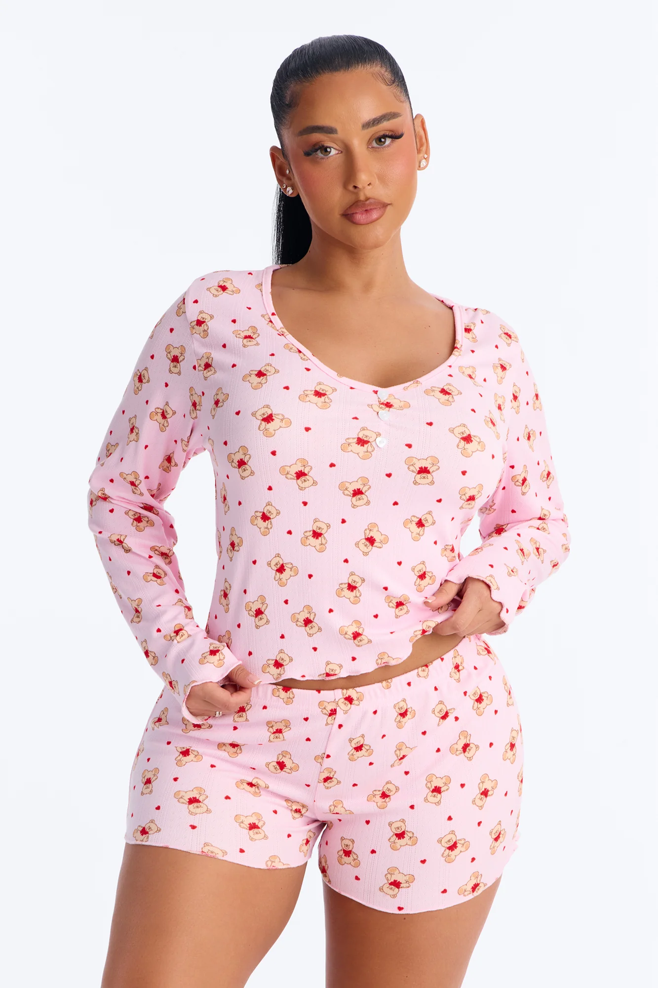Teddy Bear Dreams Pointelle PJ Short Set - Pink/combo