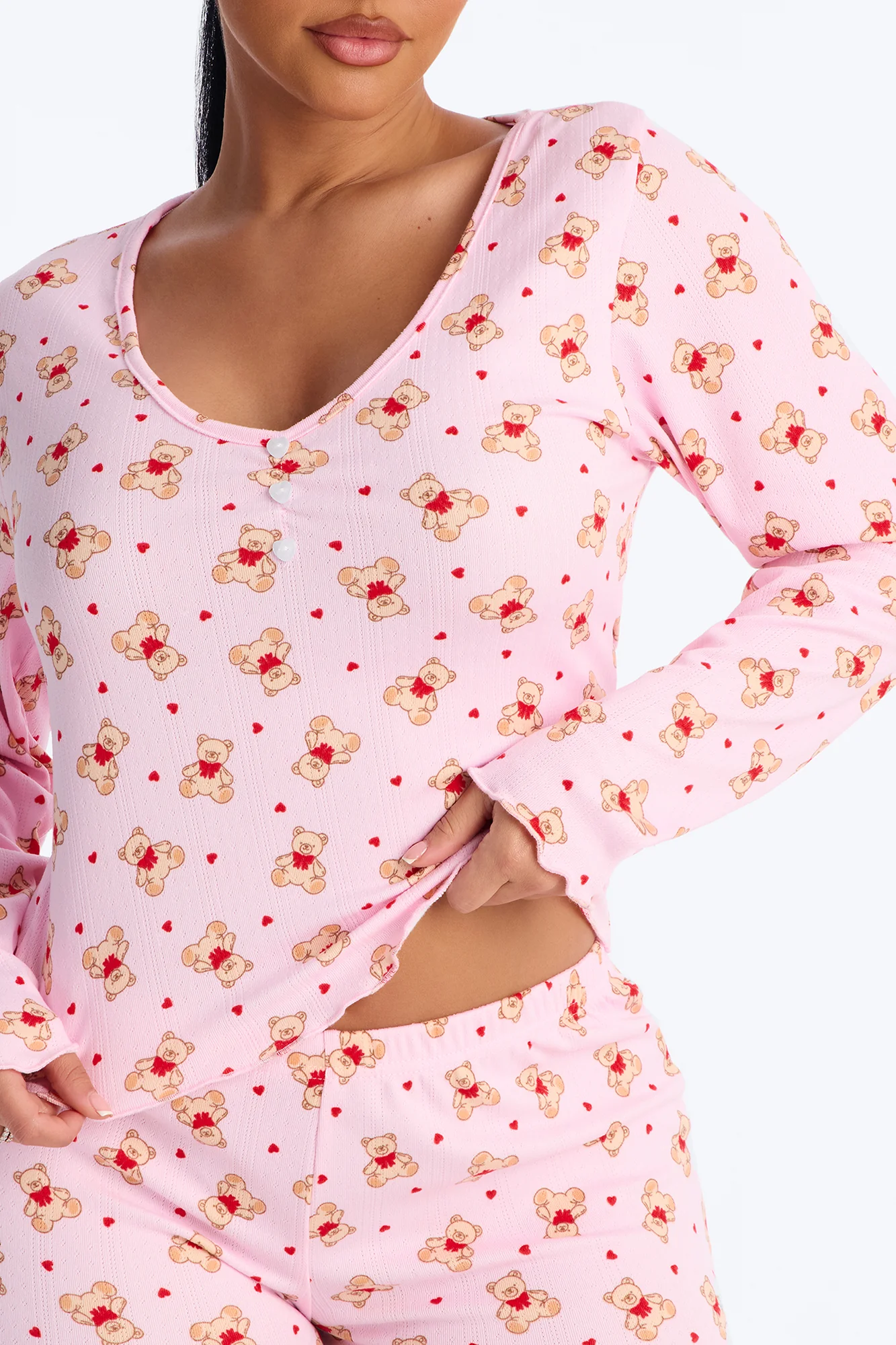 Teddy Bear Dreams Pointelle PJ Short Set - Pink/combo - Image 2