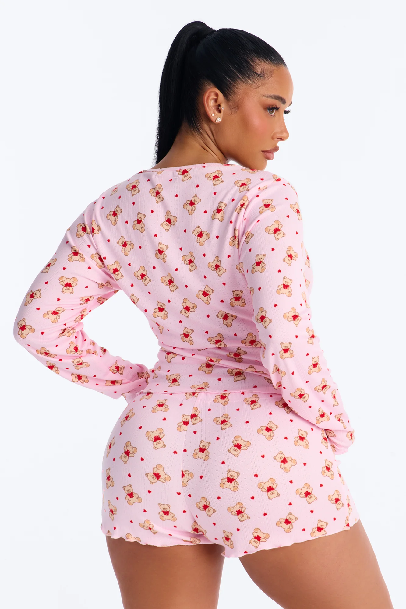 Teddy Bear Dreams Pointelle PJ Short Set - Pink/combo - Image 3