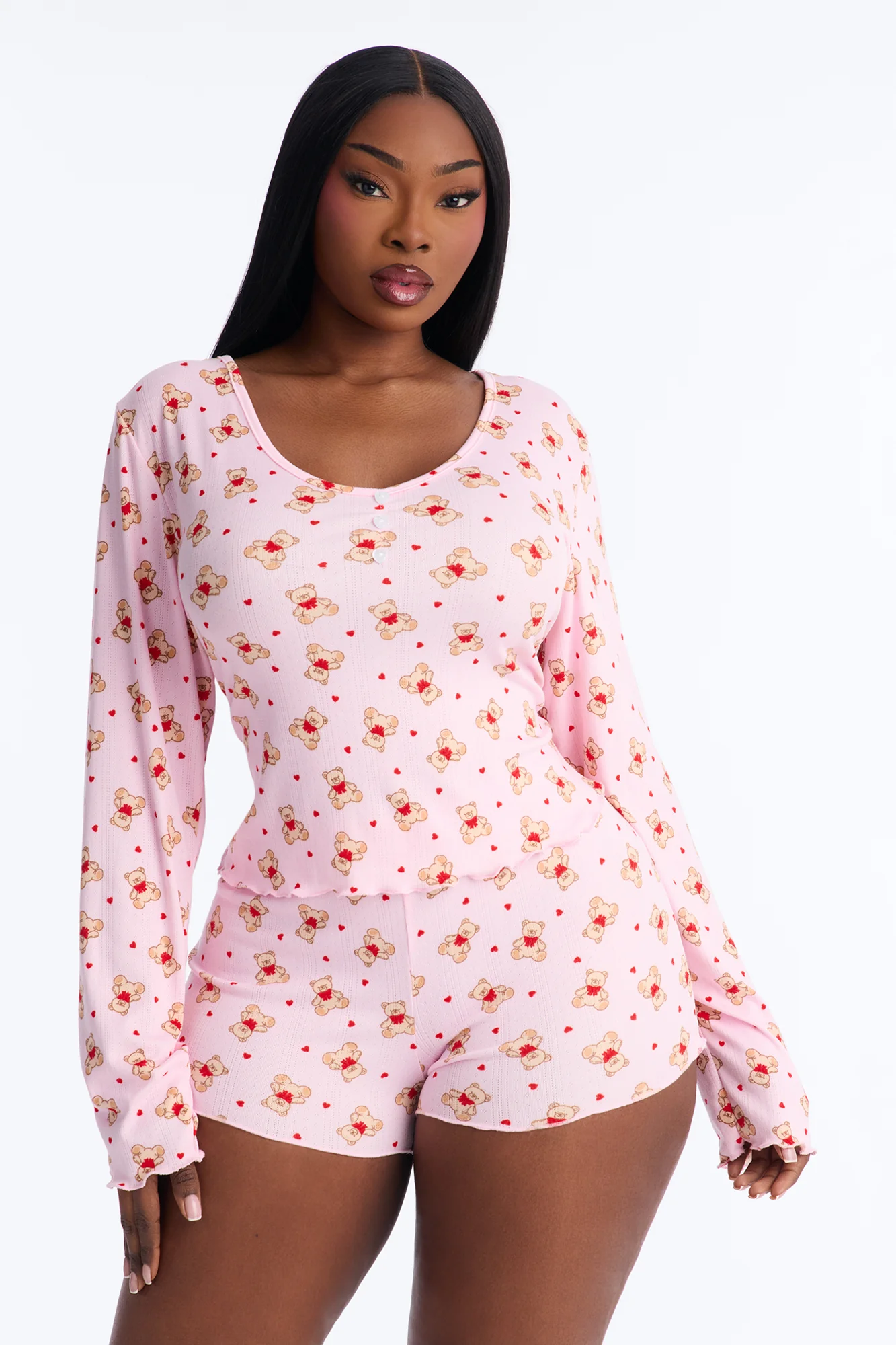 Teddy Bear Dreams Pointelle PJ Short Set - Pink/combo - Image 4