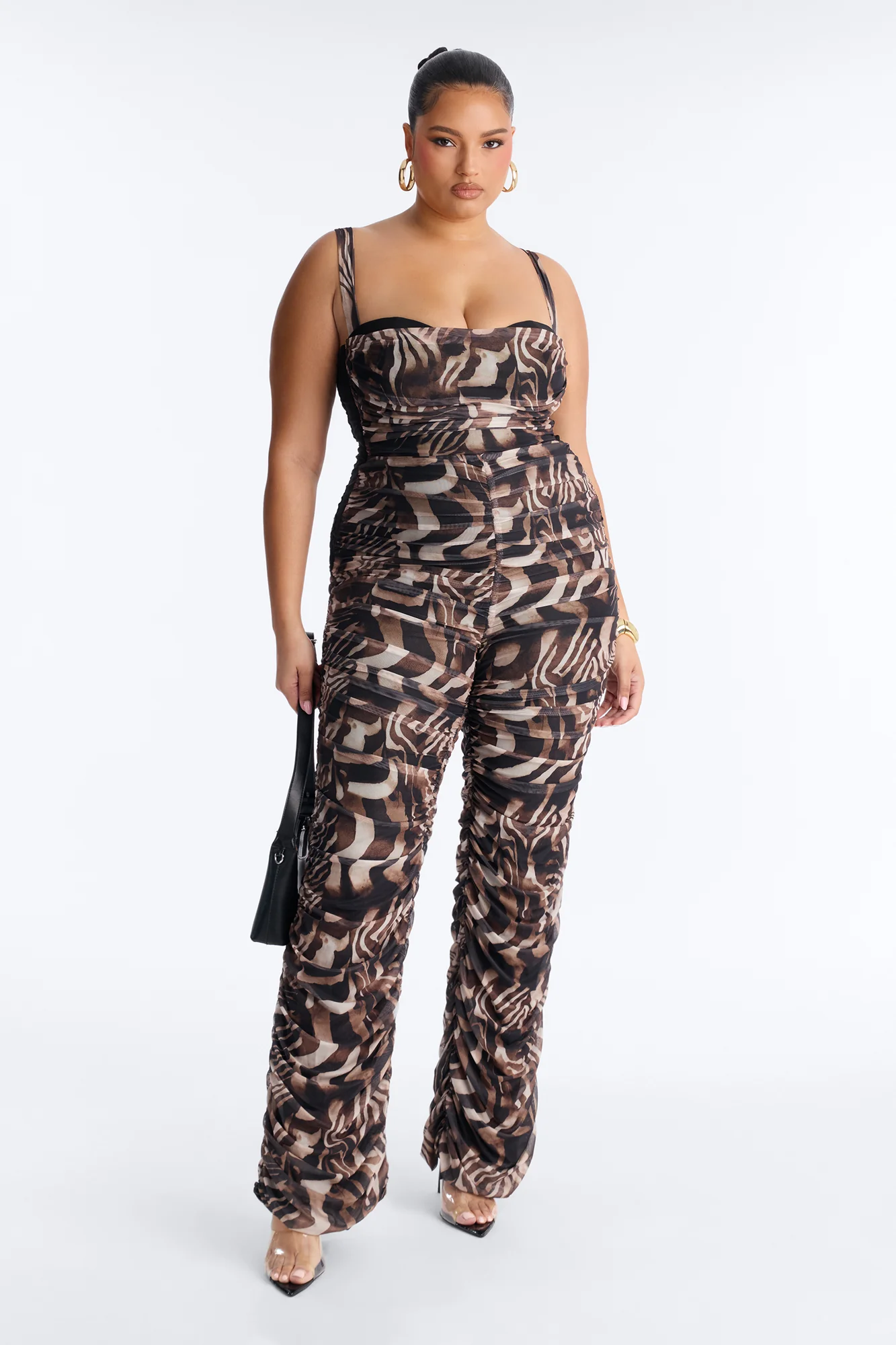 Tempted Tonight Abstract Mesh Jumpsuit - Brown - Image 4