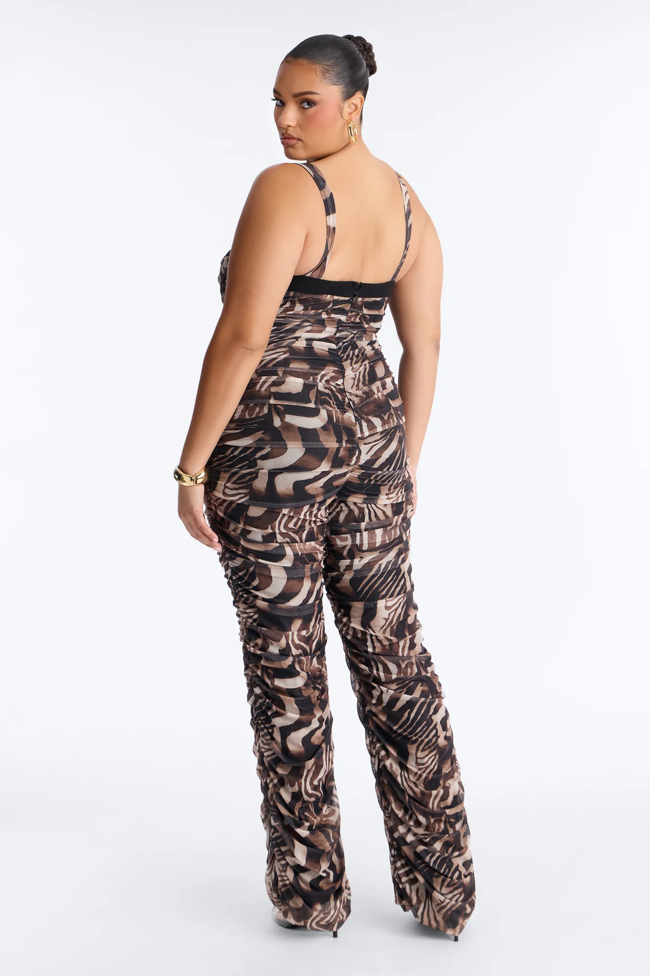 Tempted Tonight Abstract Mesh Jumpsuit - Brown - Image 6