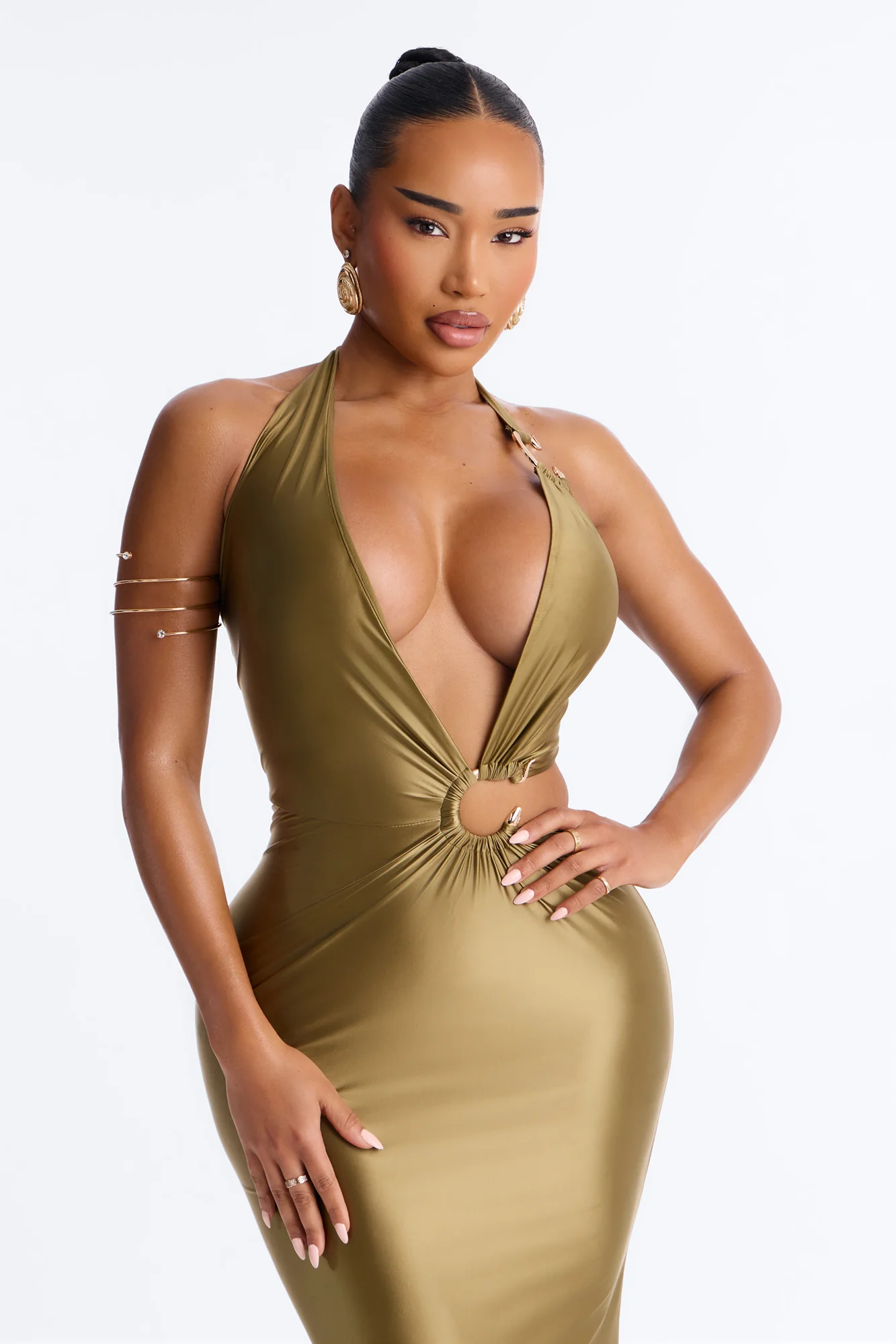 Temptress Sleeveless Maxi Dress - Olive - Image 2