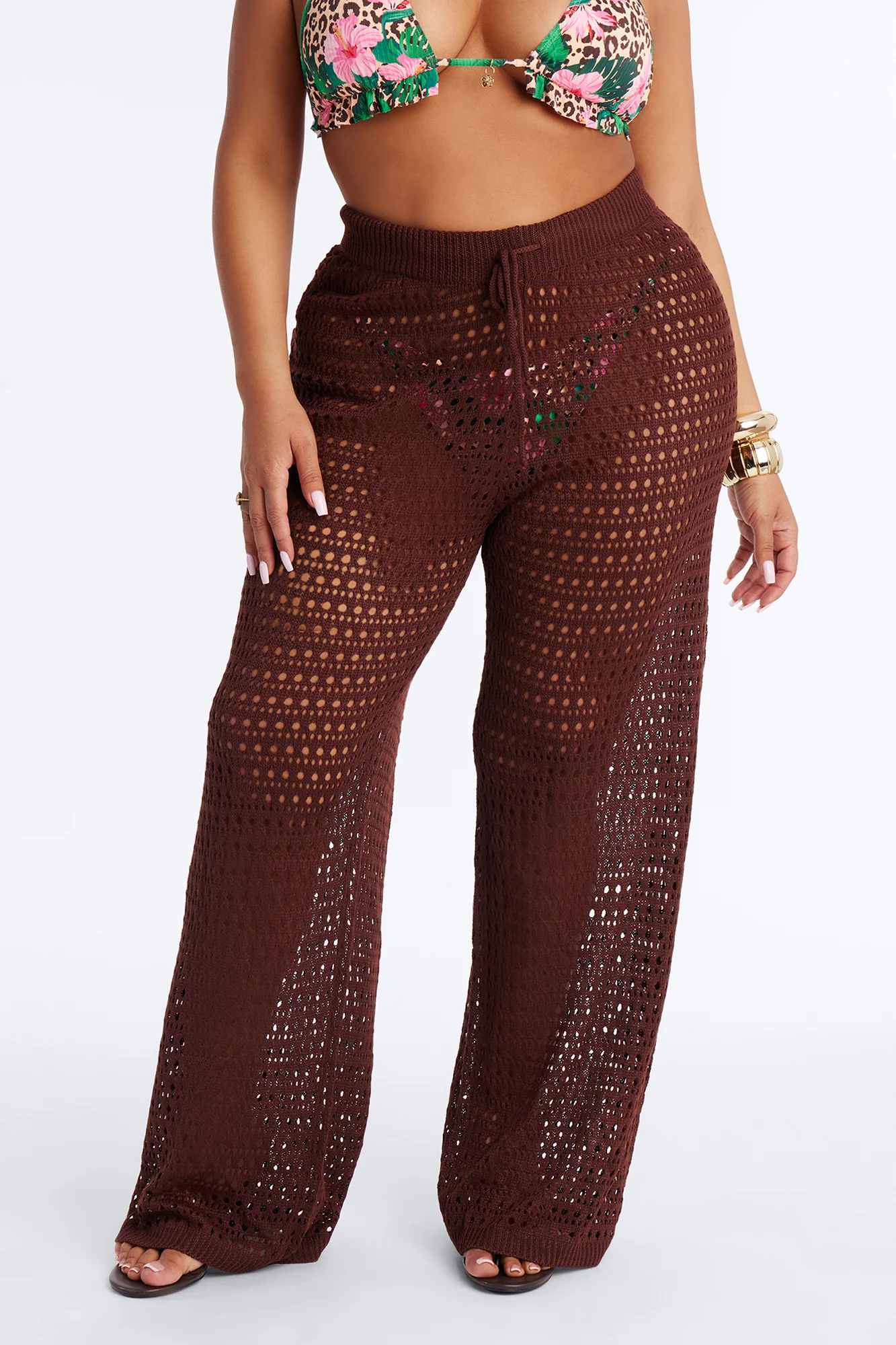 Temptress Textured Knit Swim Cover Up Pant - Chocolate - Image 5