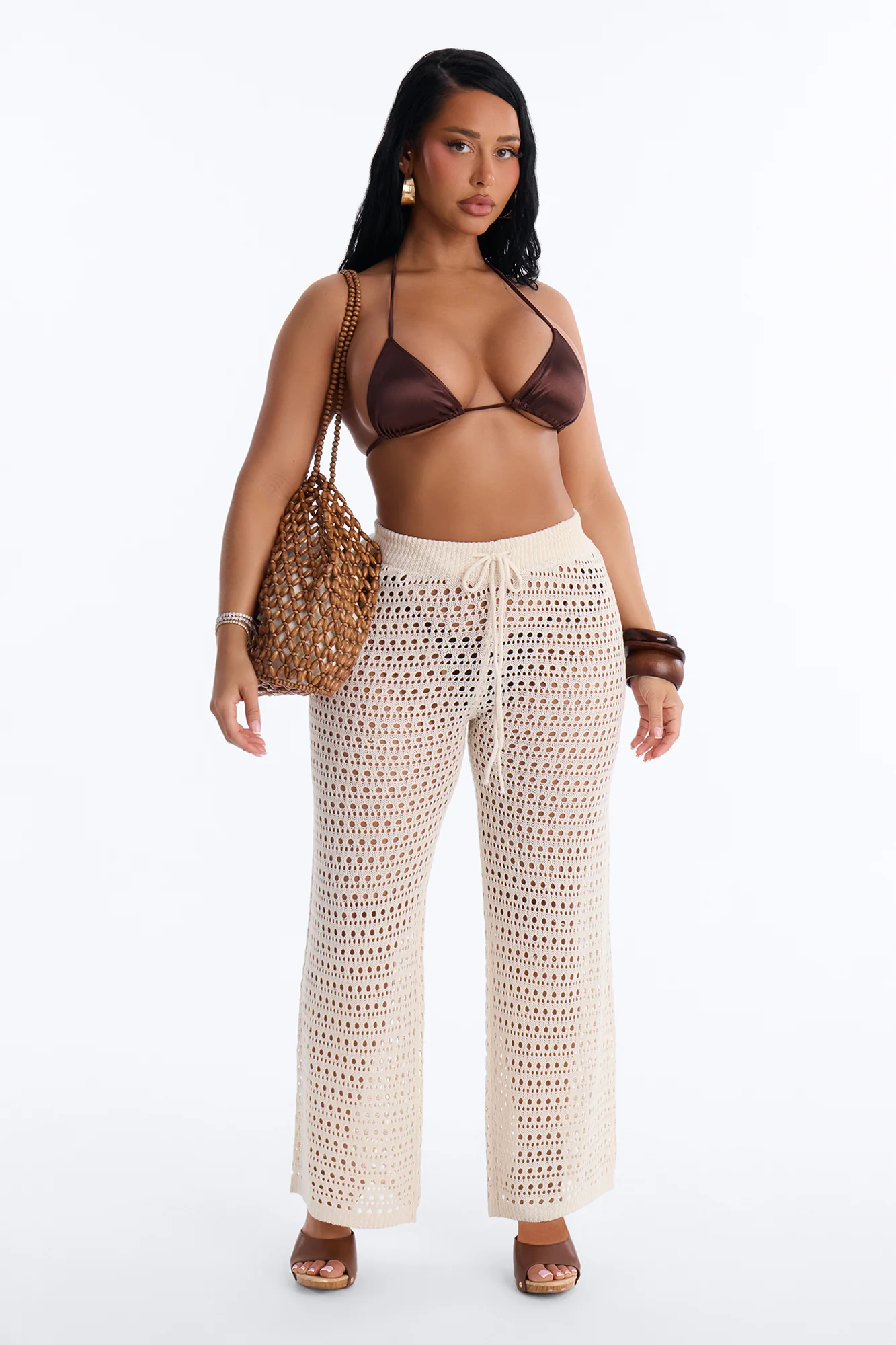 Temptress Textured Knit Swim Cover Up Pant - Cream
