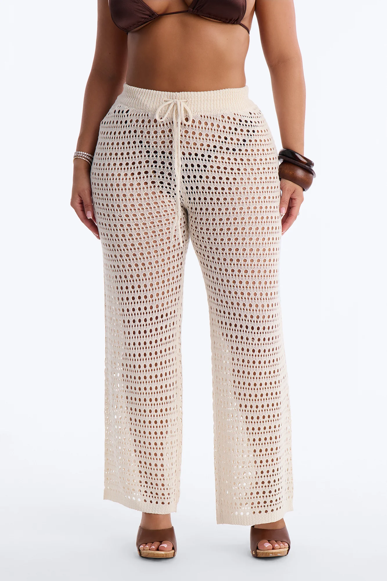 Temptress Textured Knit Swim Cover Up Pant - Cream - Image 2