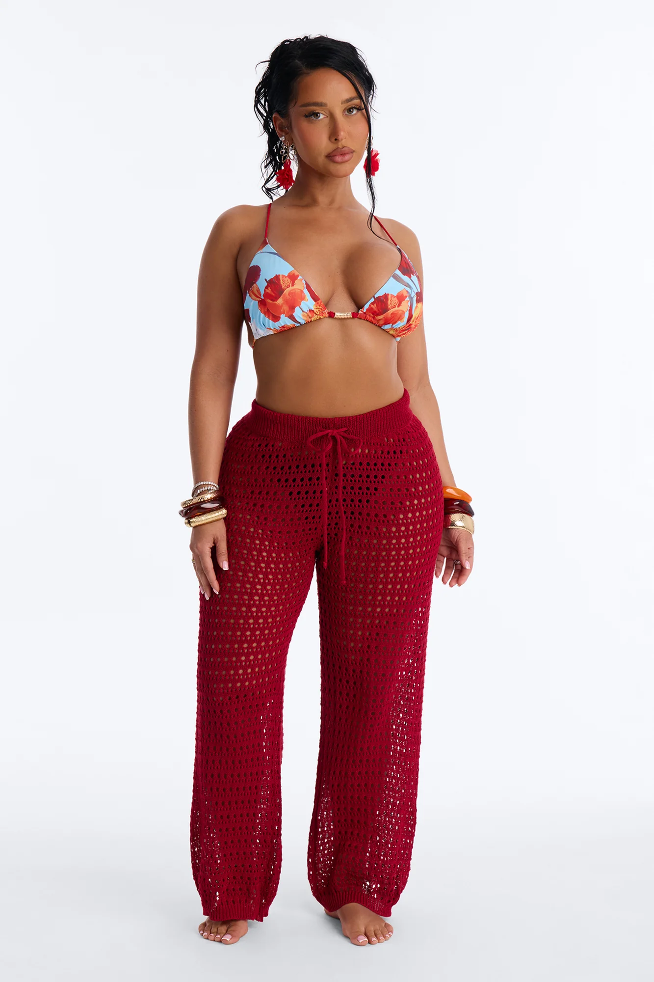 Temptress Textured Knit Swim Cover Up Pant - DarkRed