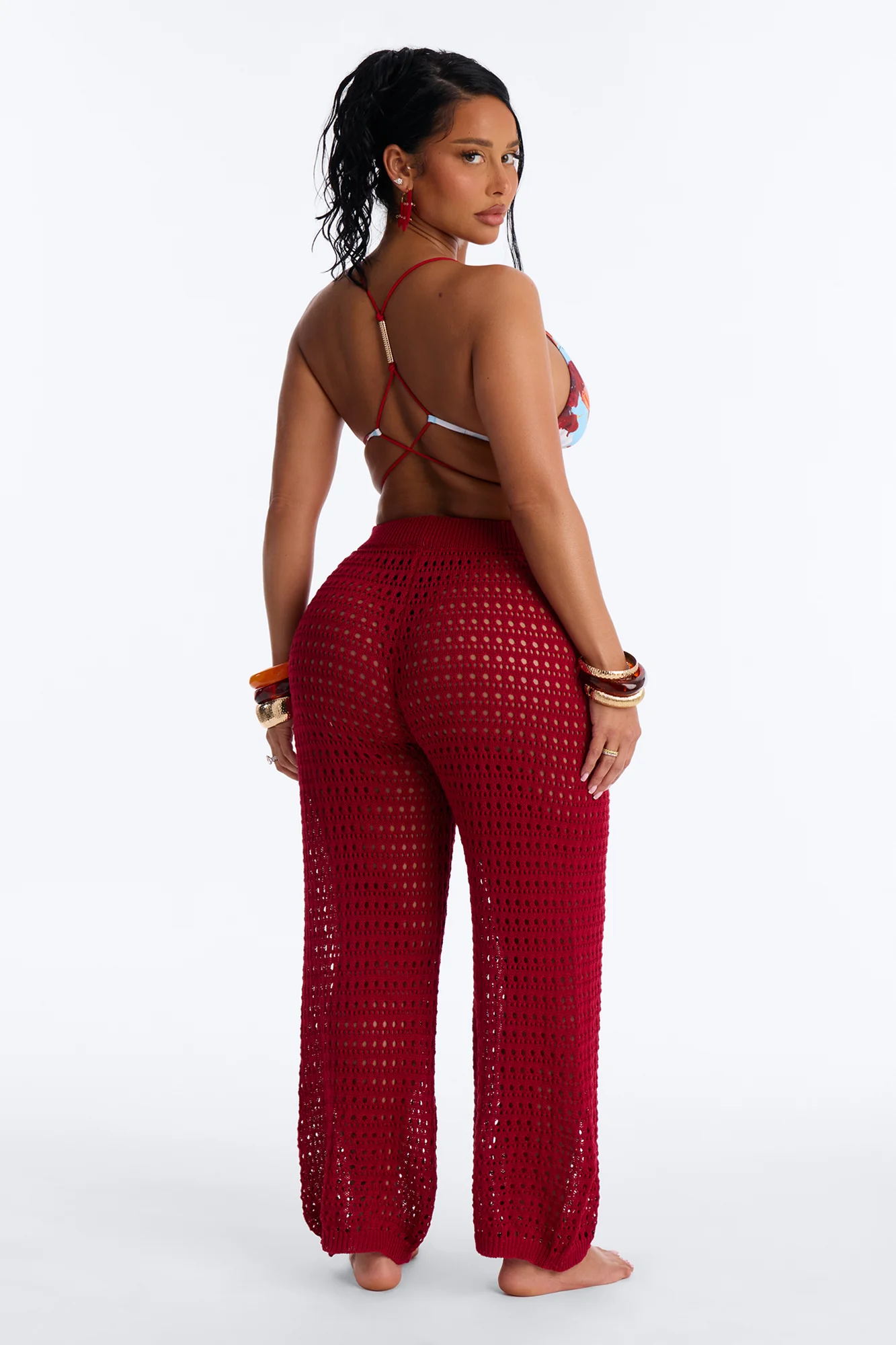 Temptress Textured Knit Swim Cover Up Pant - DarkRed - Image 3