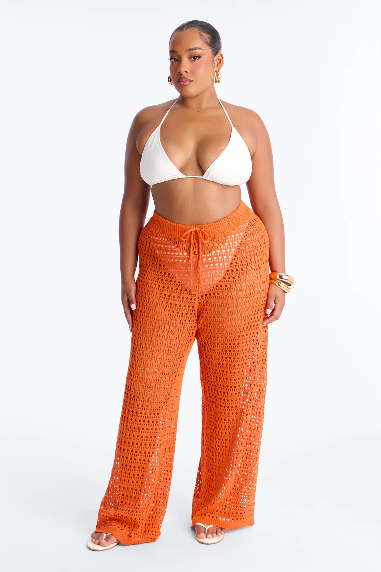 Temptress Textured Knit Swim Cover Up Pant - Orange - Image 4