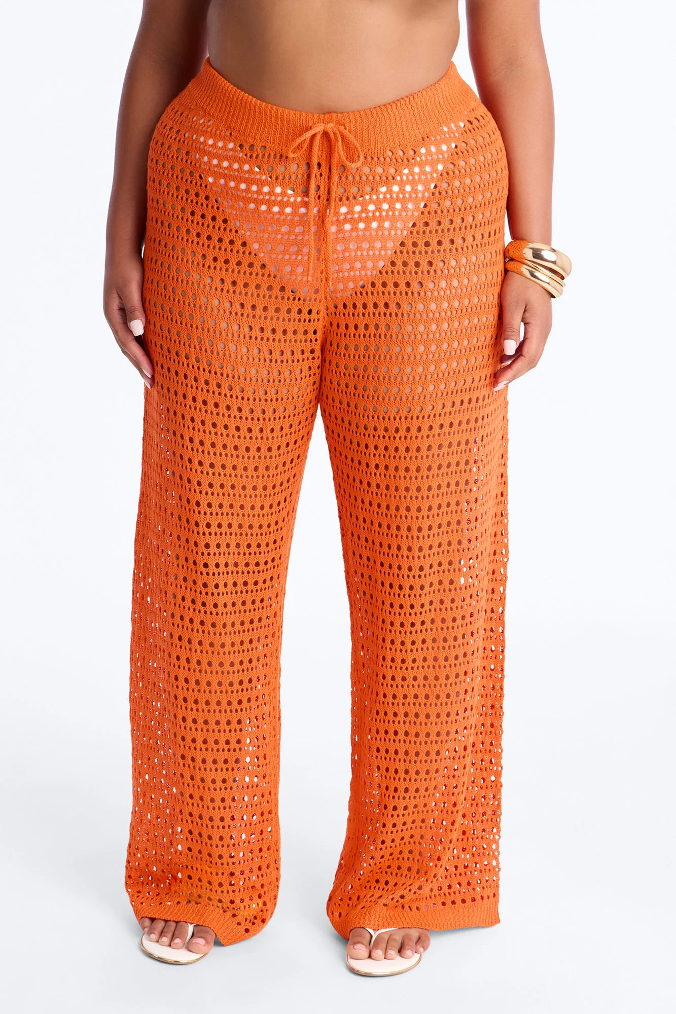 Temptress Textured Knit Swim Cover Up Pant - Orange - Image 5