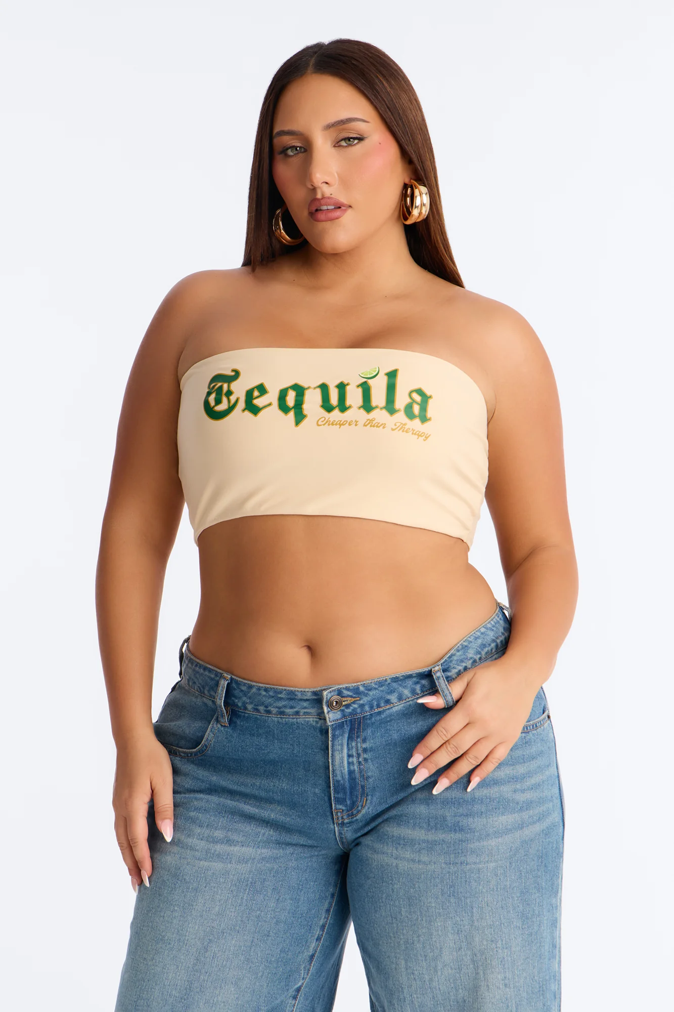 Tequila Cheaper Than Therapy Tube Top - Cream - Image 5