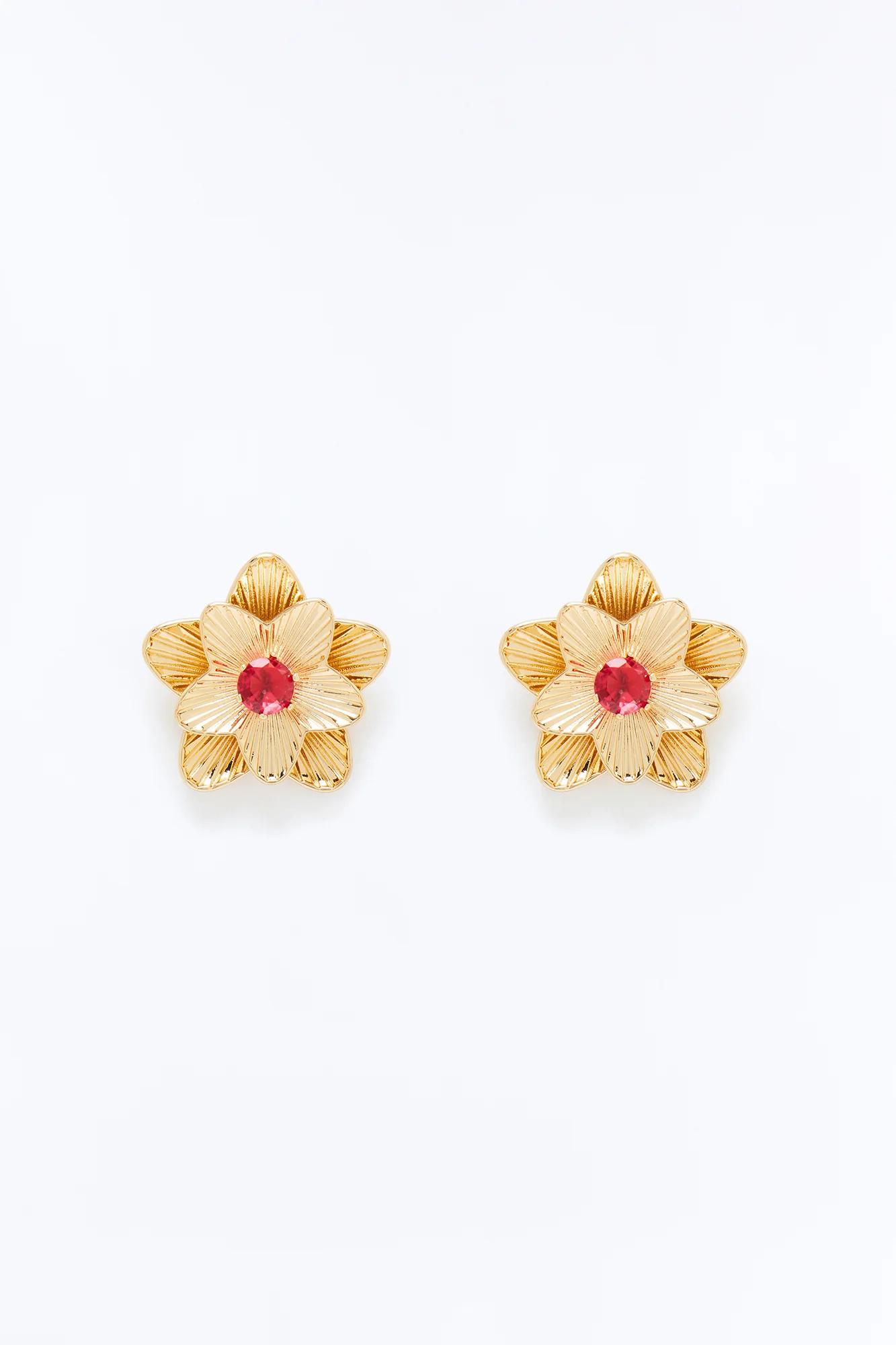 Teresa Floral Rhinestone Stud Earrings - Gold/Pink - Image 3