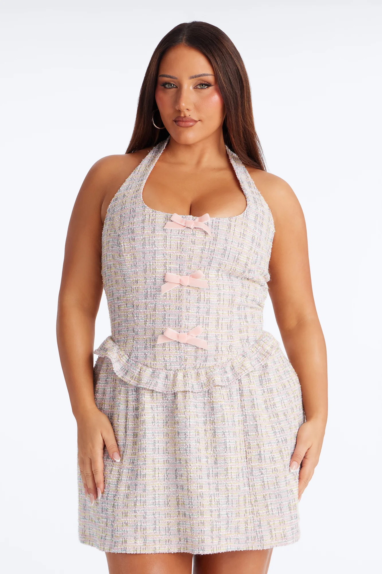Tessa Bow Tweed Mini Dress - Pink/combo - Image 6