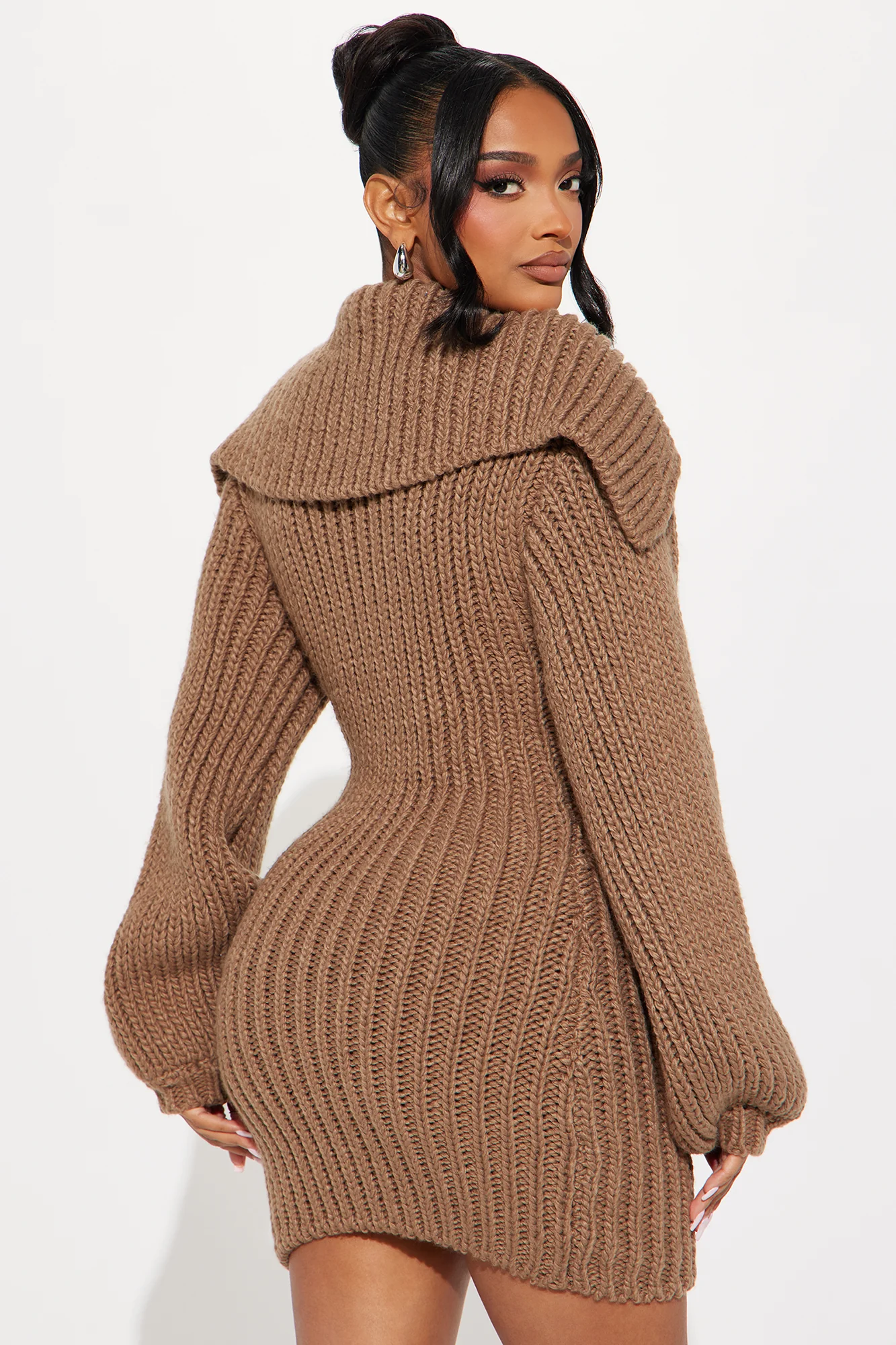 Tessa Chunky Knit Sweater Mini Dress - Mocha - Image 4