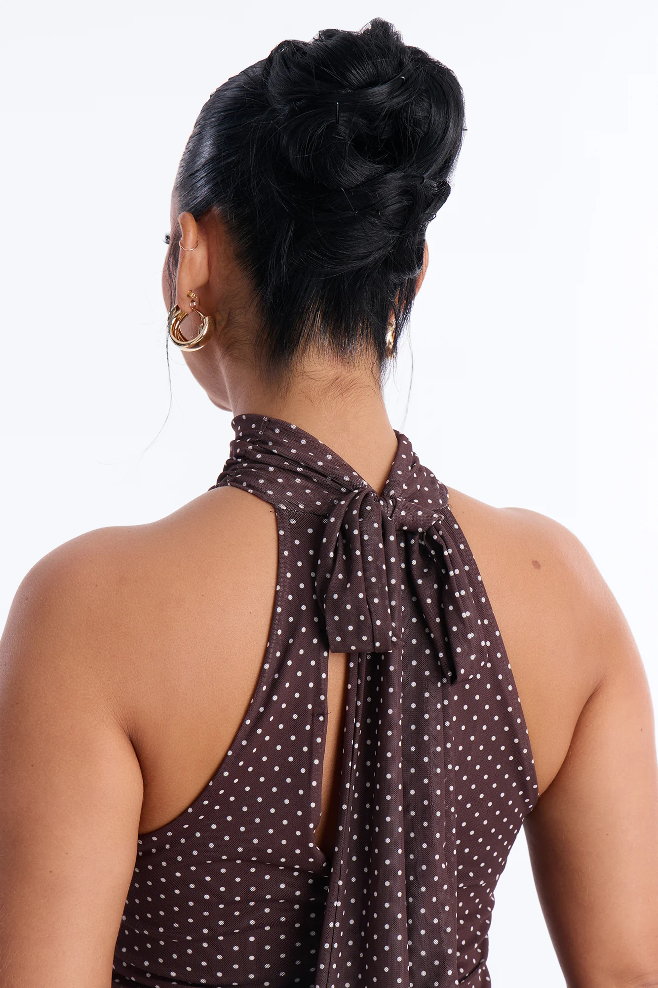 Tessa Polka Dot Mesh Midi Dress - Brown/combo - Image 4