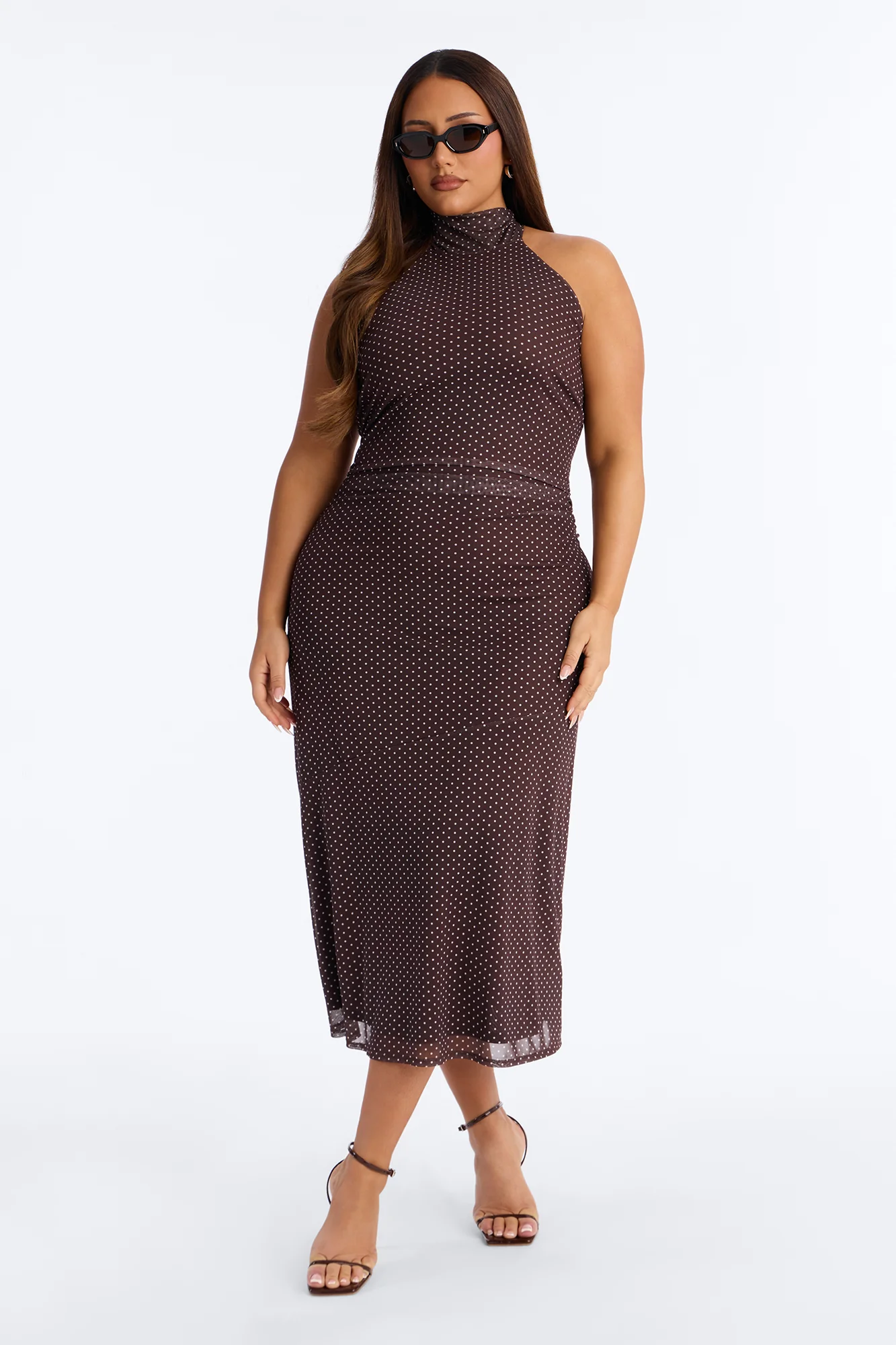 Tessa Polka Dot Mesh Midi Dress - Brown/combo - Image 5