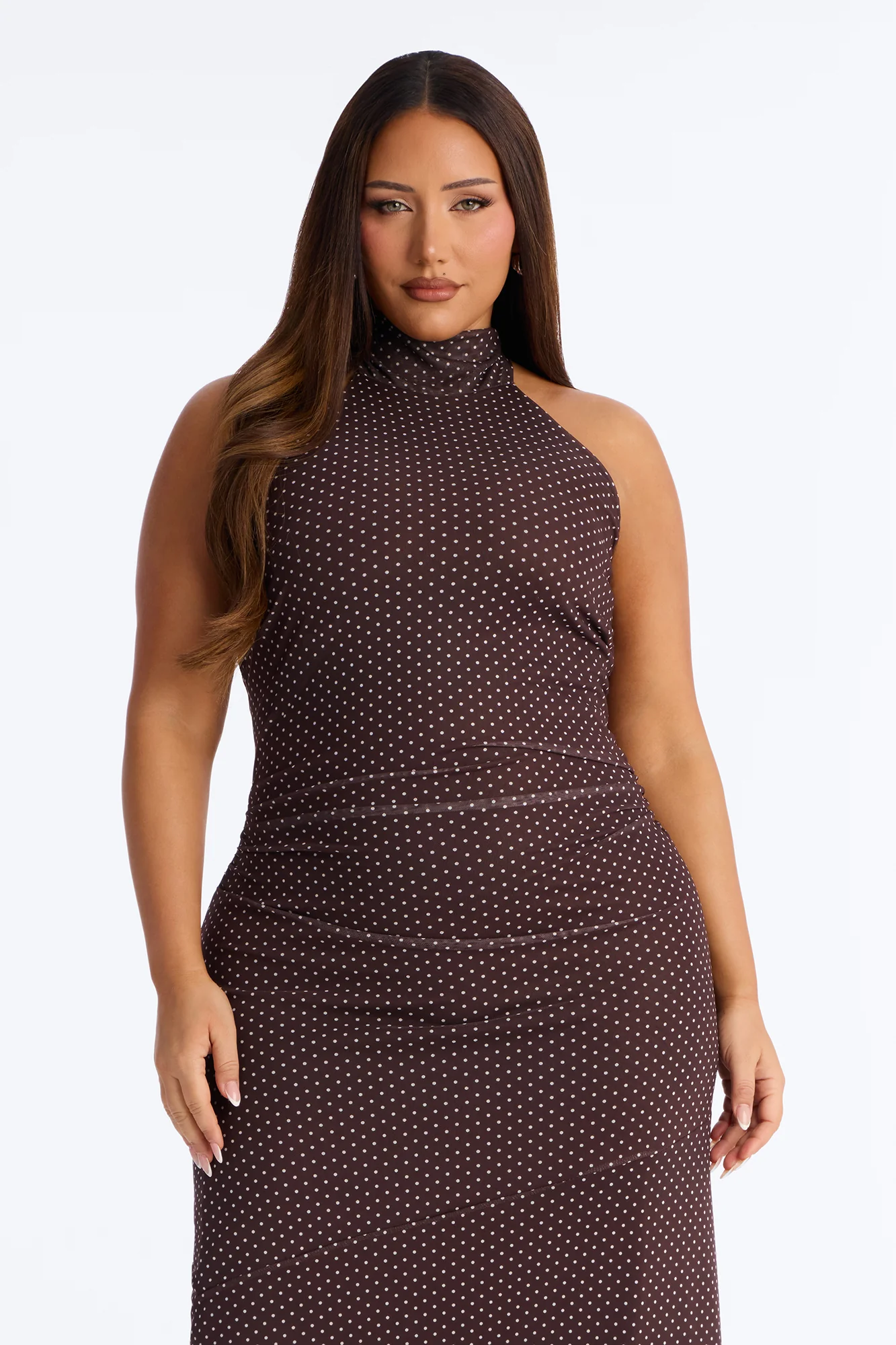 Tessa Polka Dot Mesh Midi Dress - Brown/combo - Image 6