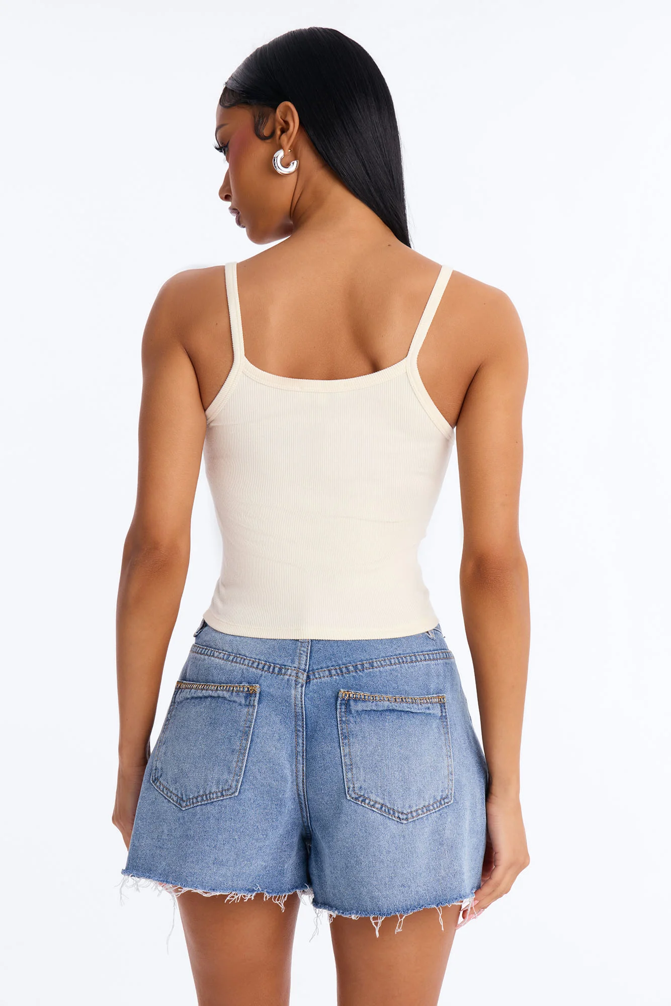 Tessa Rib Scoop Neck Cami Tank Top - Cream - Image 4