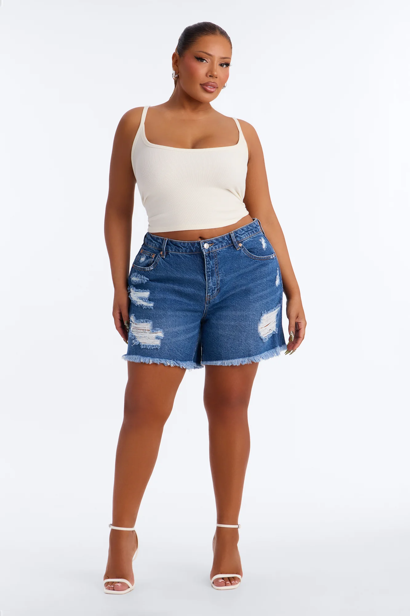 Tessa Rib Scoop Neck Cami Tank Top - Cream - Image 6