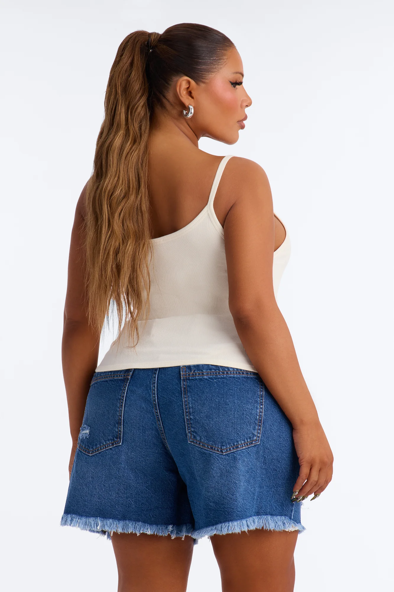 Tessa Rib Scoop Neck Cami Tank Top - Cream - Image 7