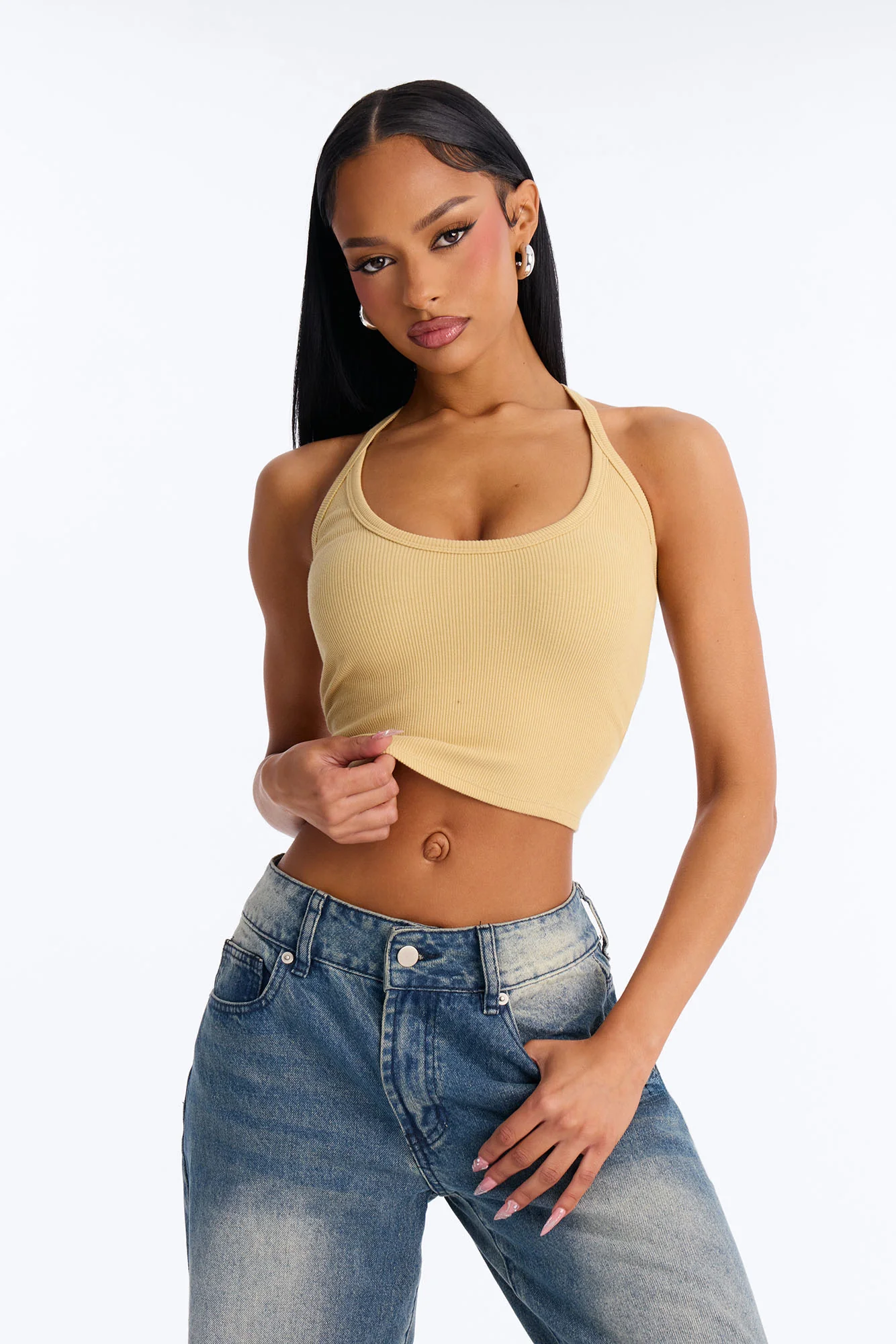 Tessa Rib Scoop Neck Cami Tank Top - Honey