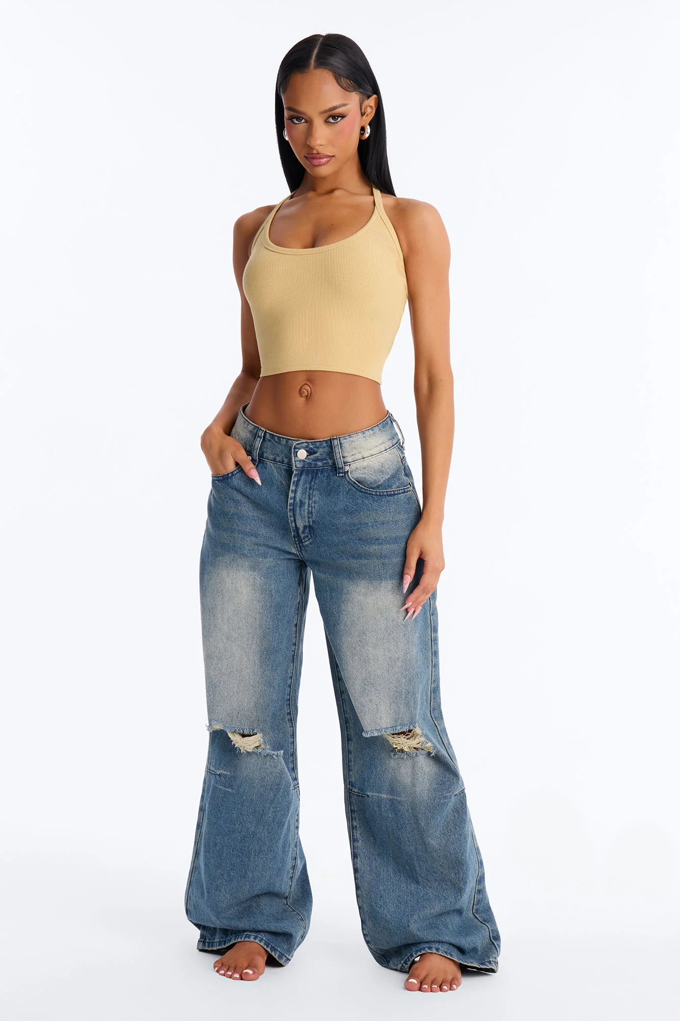 Tessa Rib Scoop Neck Cami Tank Top - Honey - Image 2