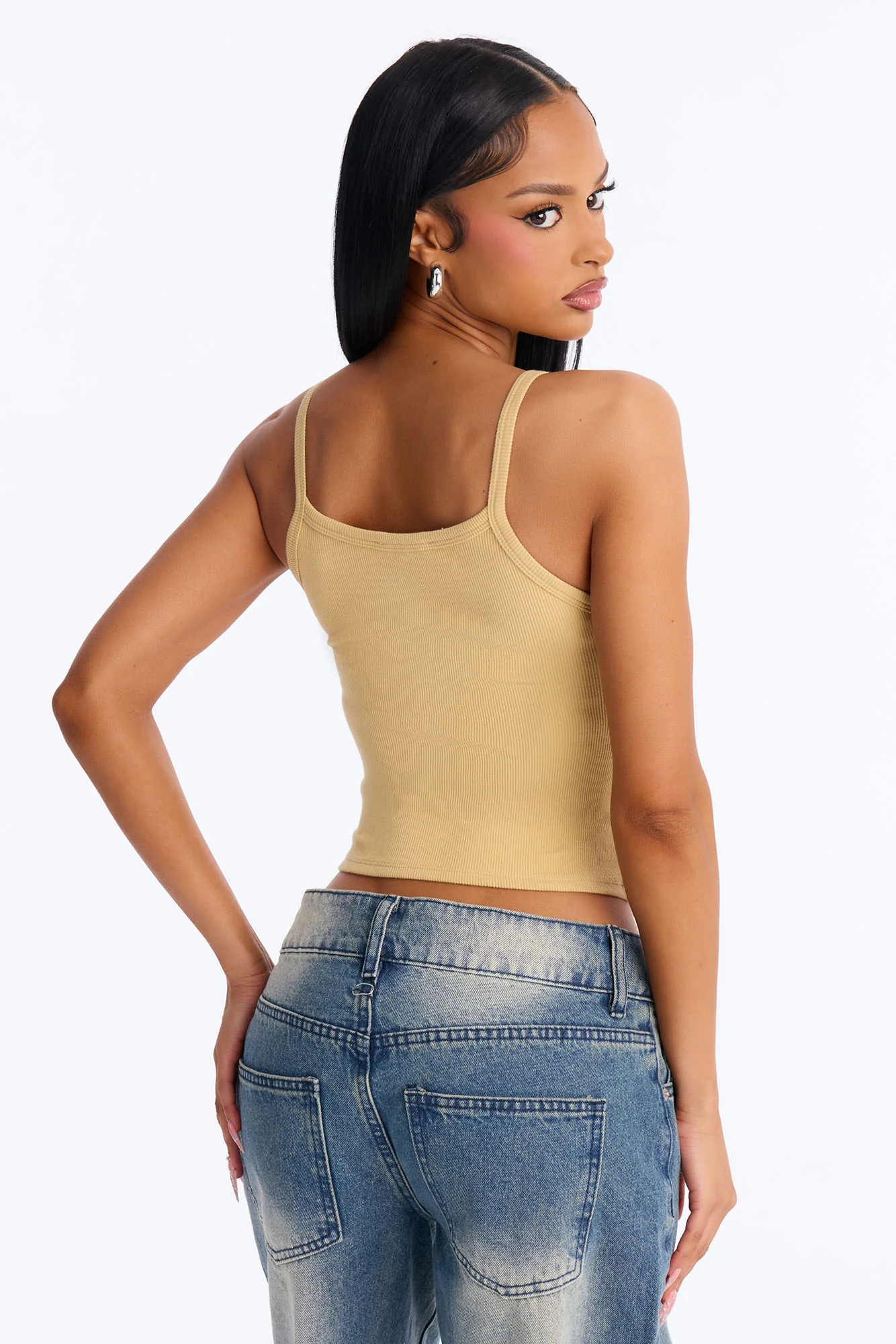 Tessa Rib Scoop Neck Cami Tank Top - Honey - Image 4