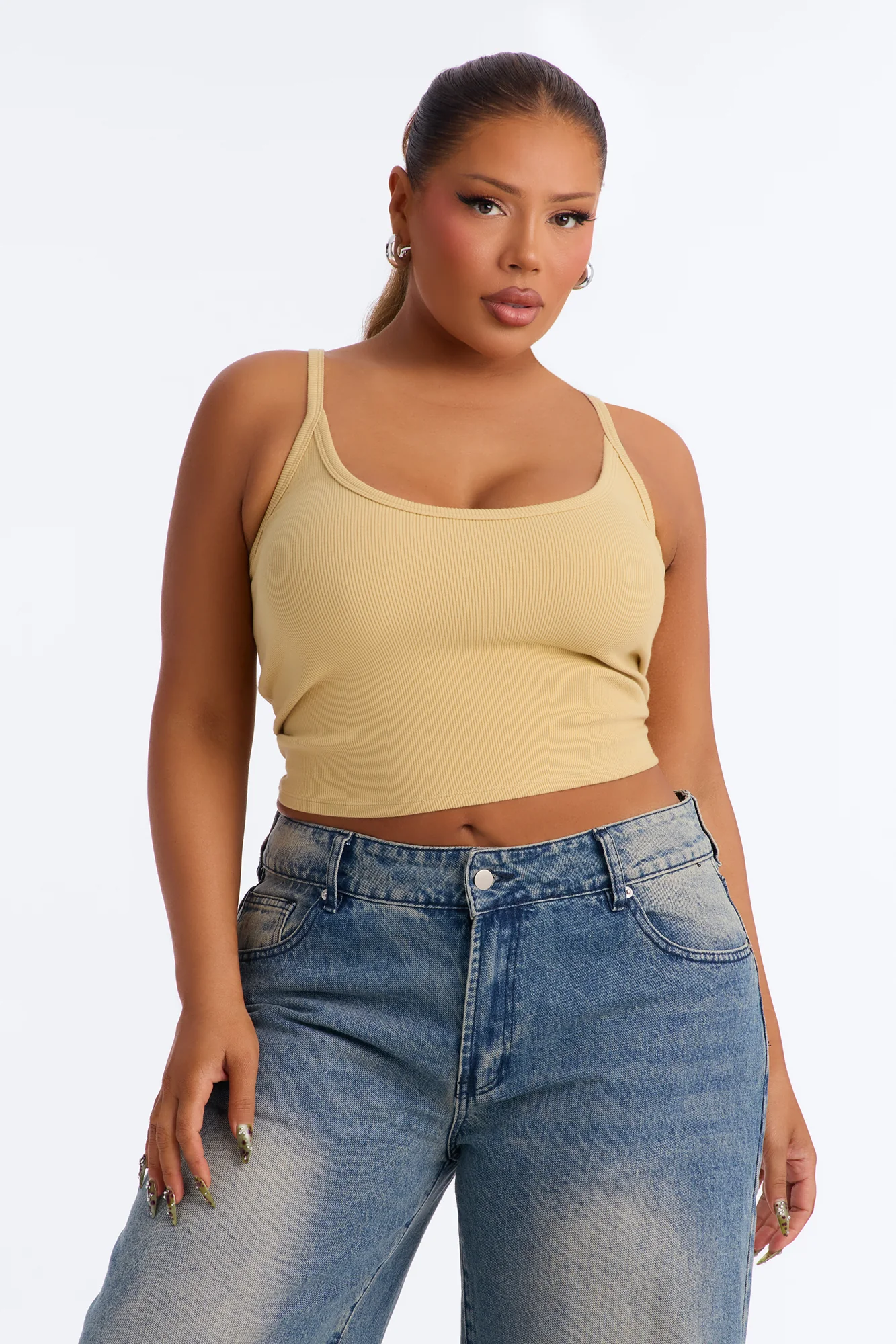 Tessa Rib Scoop Neck Cami Tank Top - Honey - Image 5