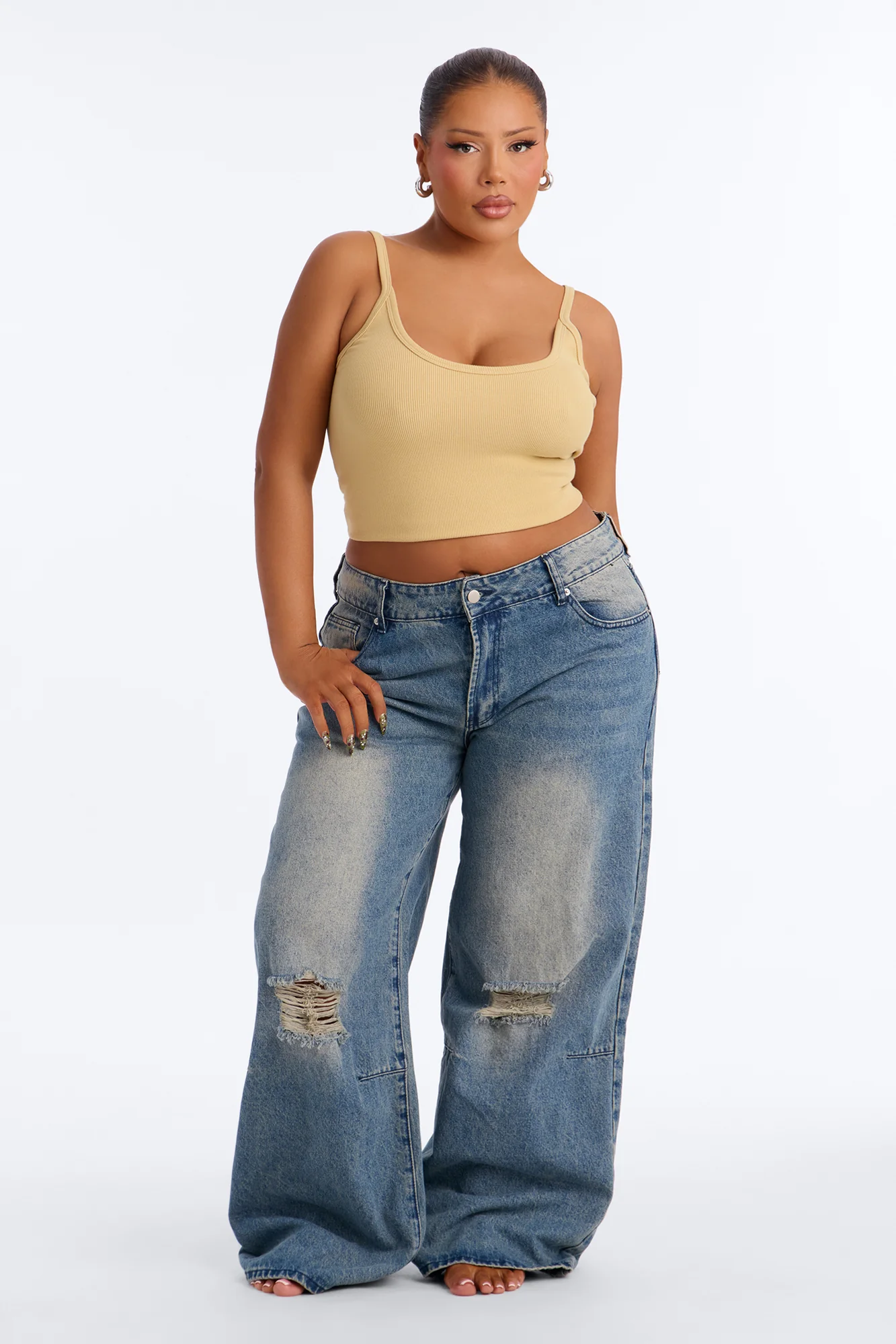 Tessa Rib Scoop Neck Cami Tank Top - Honey - Image 6