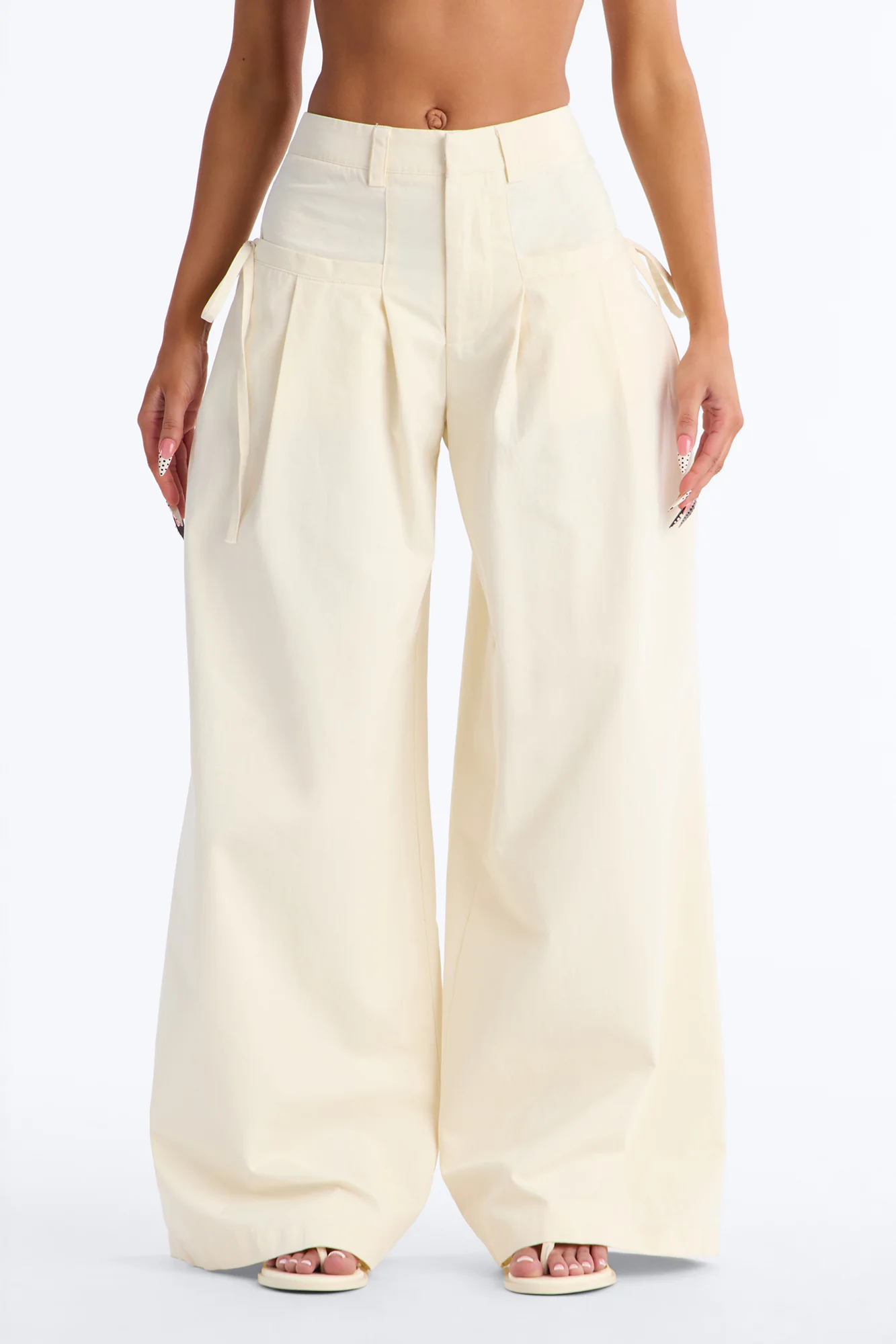Tessa Twill Wide Leg Pant 32″ - Ivory - Image 2