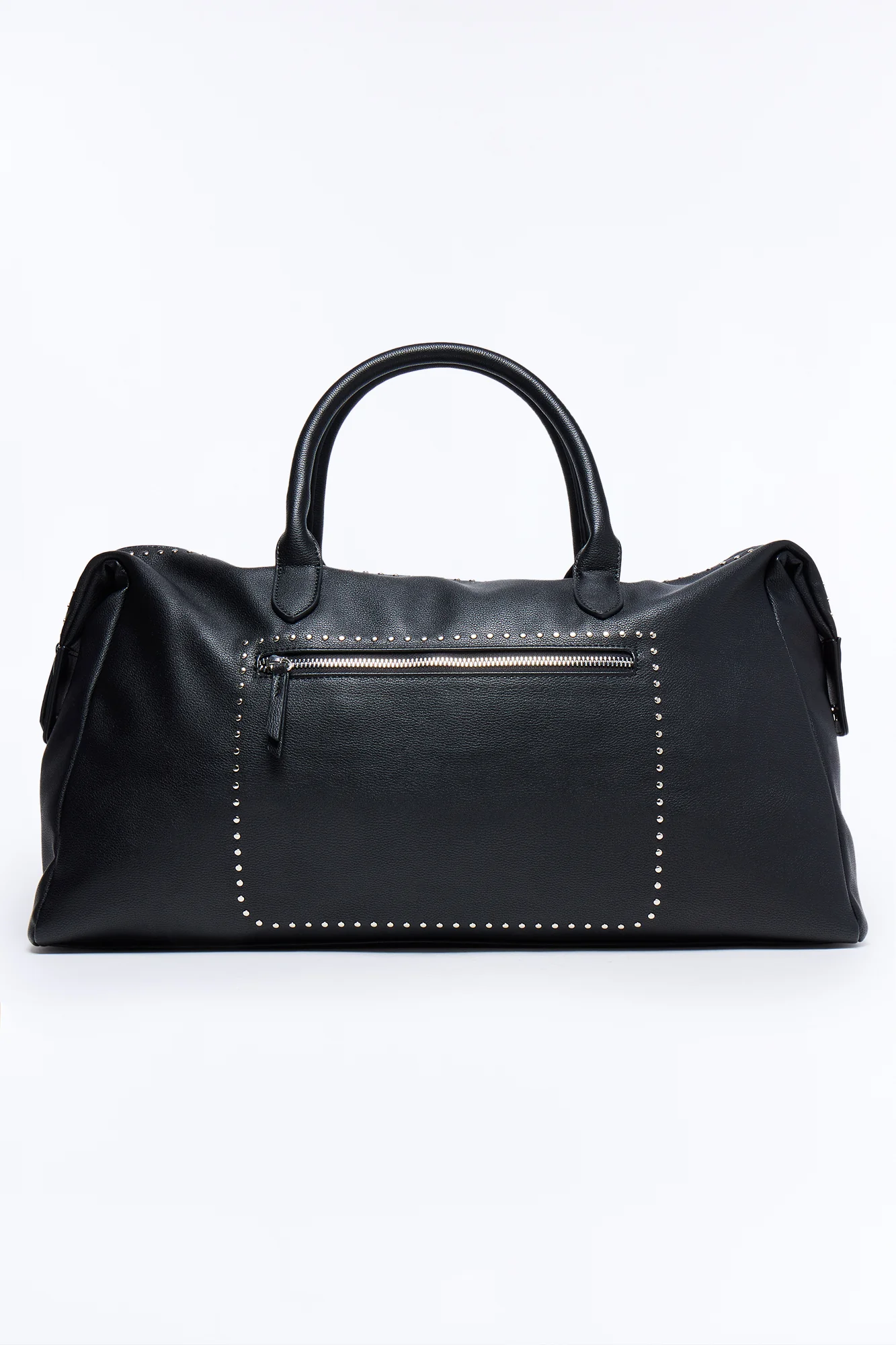 Textured Faux Leather Mid Size Weekender Duffle Bag - Black - Image 3