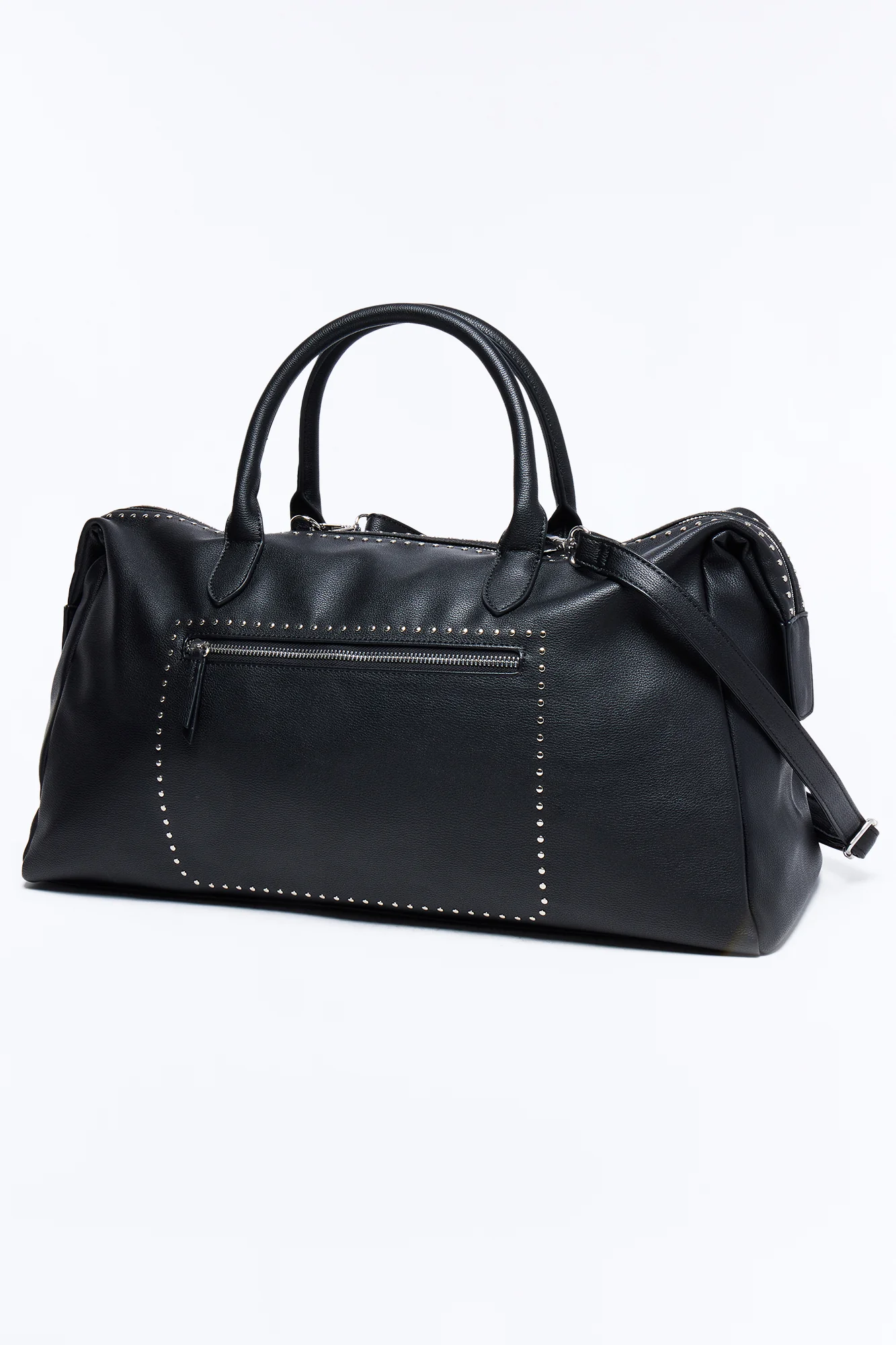 Textured Faux Leather Mid Size Weekender Duffle Bag - Black - Image 4