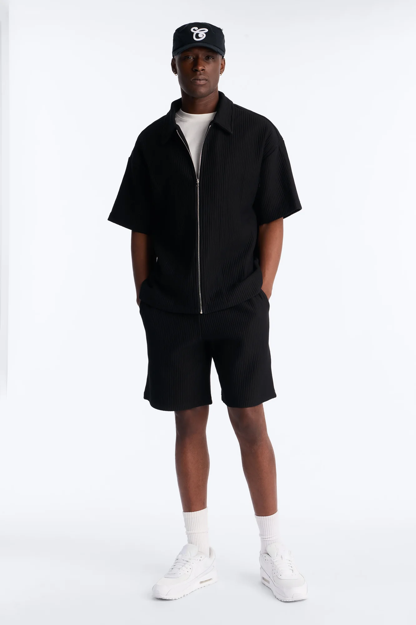Textured Oversized Fleece Zip Up Shirt - Black - Image 2