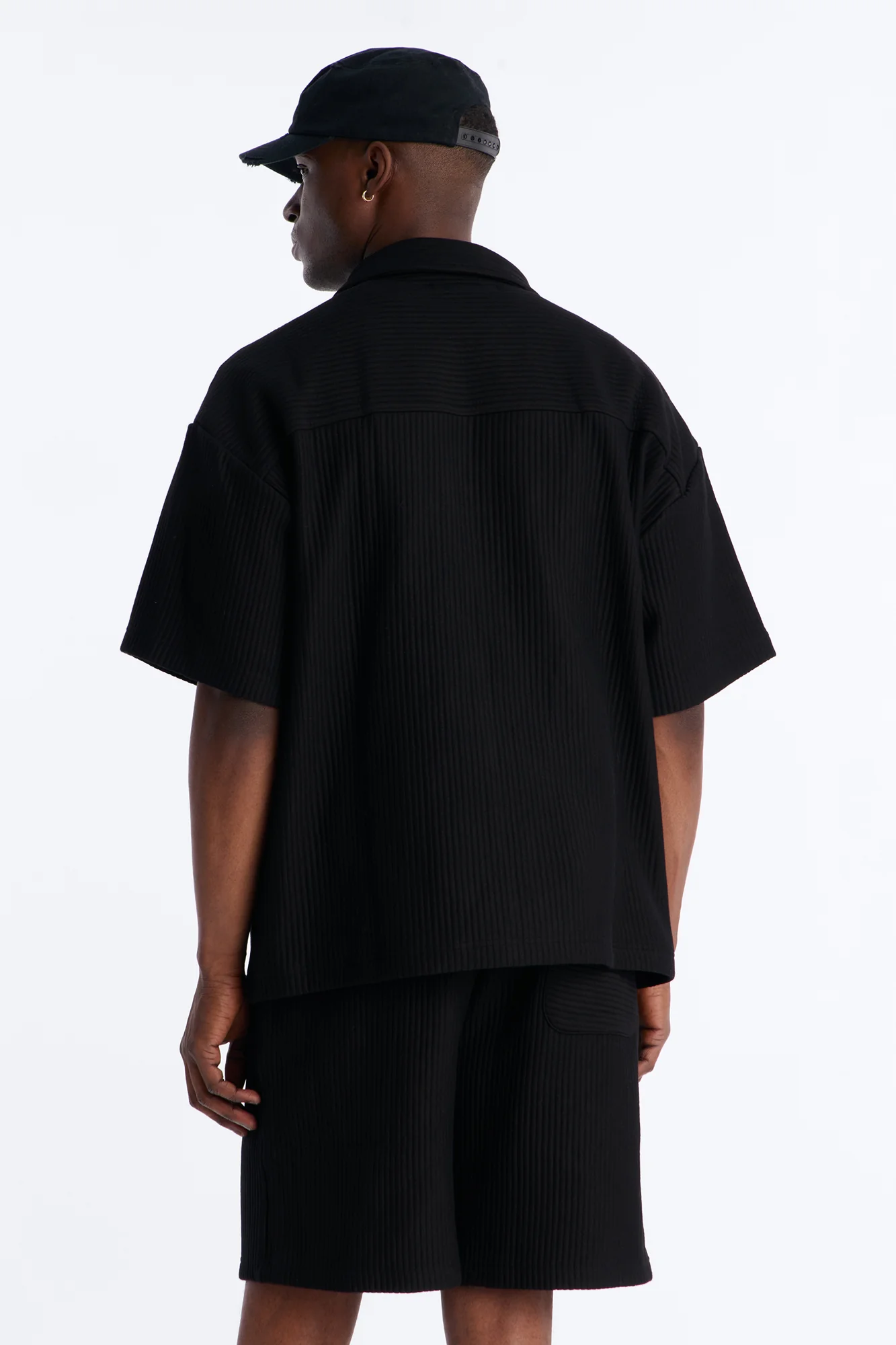 Textured Oversized Fleece Zip Up Shirt - Black - Image 3