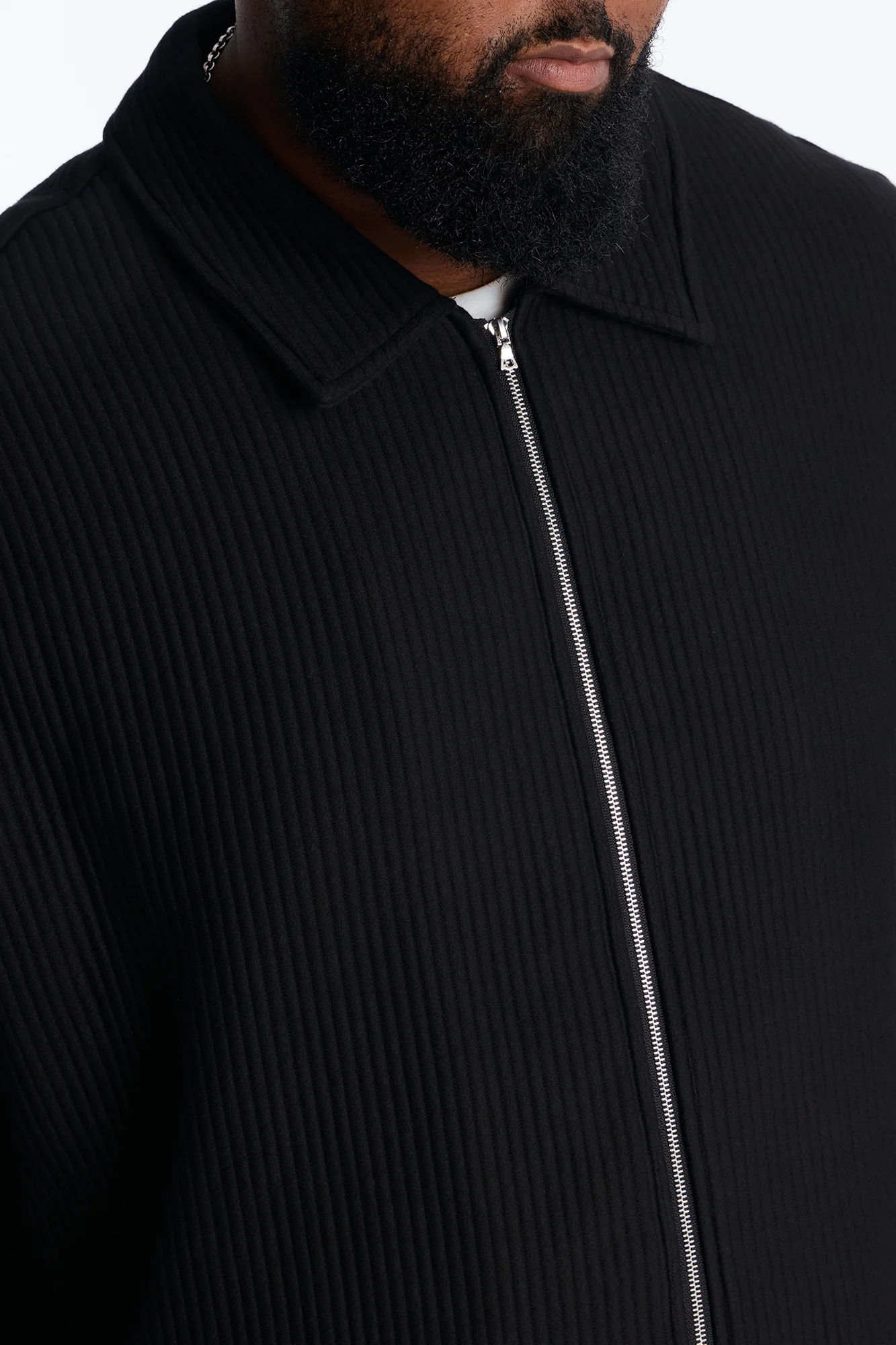 Textured Oversized Fleece Zip Up Shirt - Black - Image 6