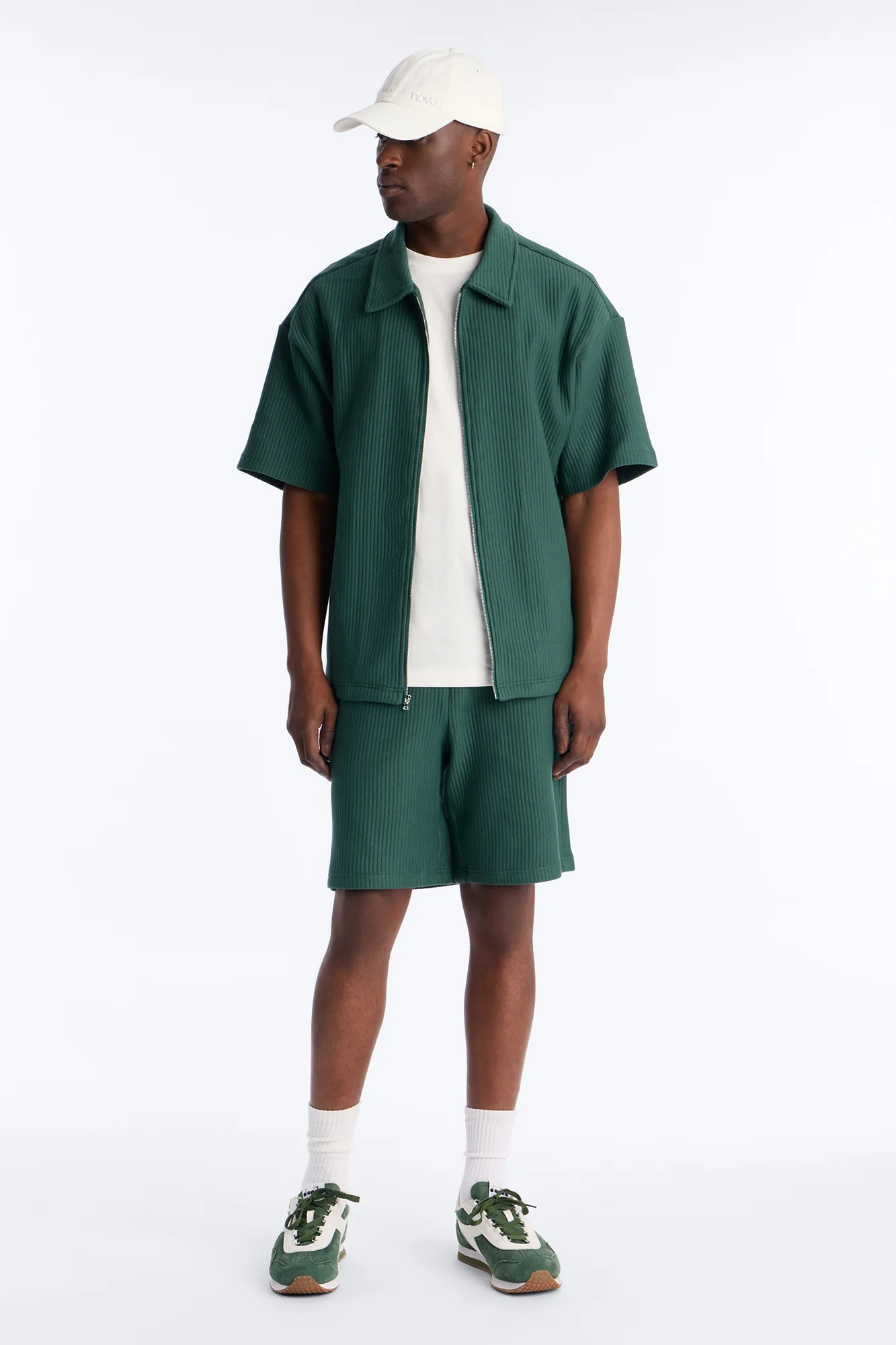 Textured Oversized Fleece Zip Up Shirt - Hunter Green - Image 2